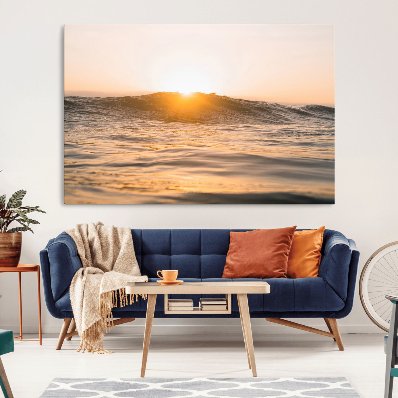 MGV-CV-36X24 - Calm Water Wall Art Canvas Print, Framed Sunset Waves Art Picture Print, Coastal Warmth Perfect Warm Minimalist Decor Artwork