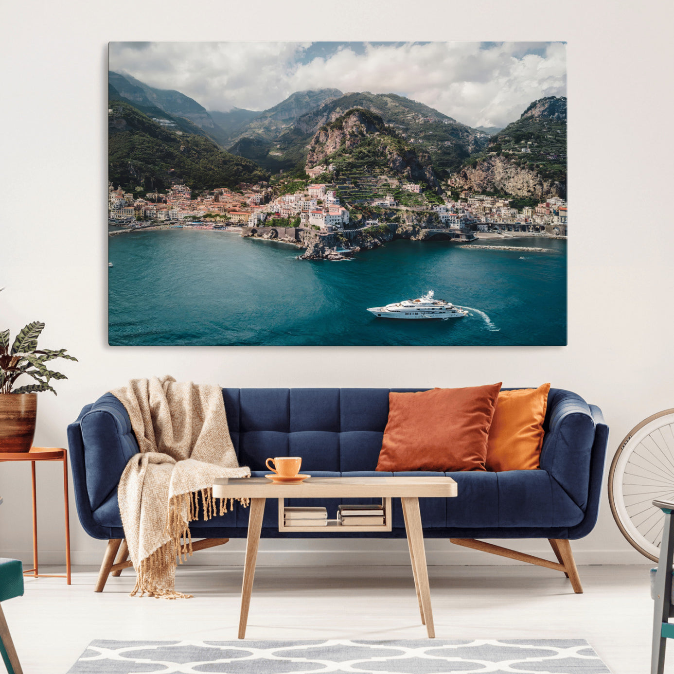 MGV-CV-36X24 - Amalfi Coast Wall Art Canvas Print, Framed Italy Travel Art Picture Print, Mediterranean Landscape Perfect Mediterranean Coastal Decor Artwork