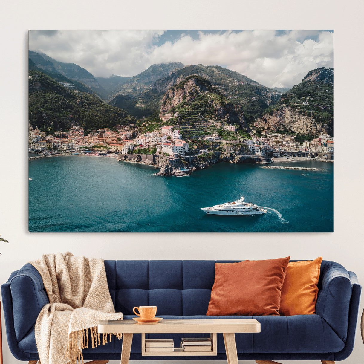 20321590-MGV-CV-36X24-Amalfi Coast Wall Art – Framed Italian Seaside Canvas Artwork, Mediterranean Landscape Design, Coastal Decor for Home, Office