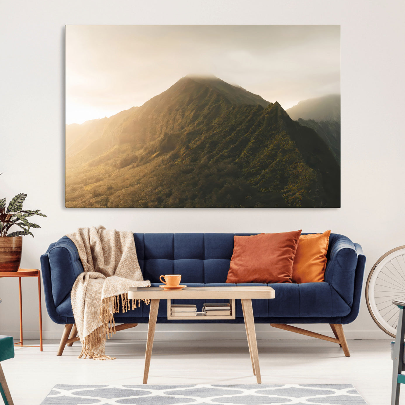 MGV-CV-36X24 - Golden Mountain Wall Art Canvas Print, Framed Misty Summit Art Picture Print, Rugged Landscape Perfect Moody Wilderness Decor Artwork