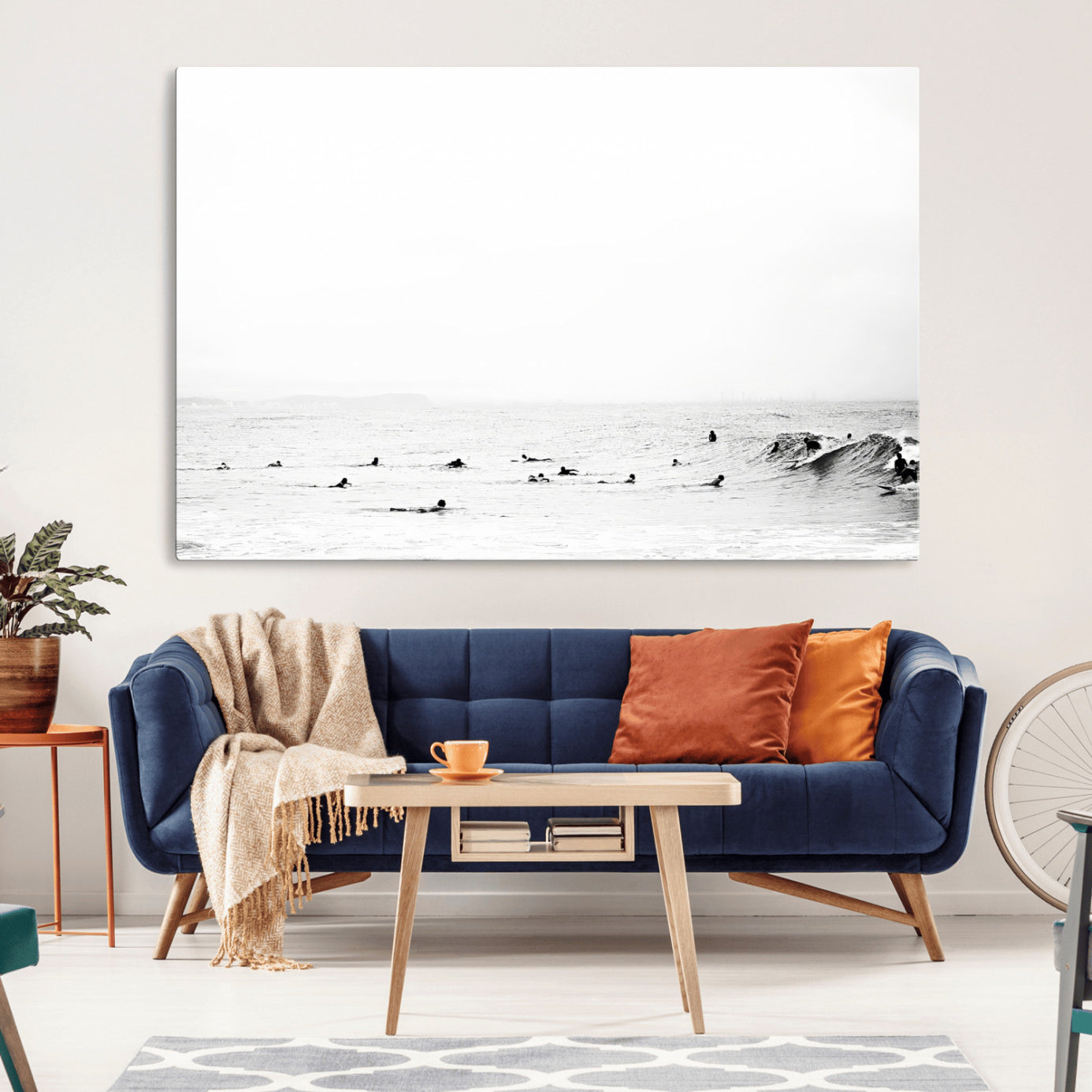 38441169-MGV-CV-36X24-Monochrome Swimming Wall Art Canvas Print – Framed Ocean Horizon Art Picture Moody Coastal Artwork for Home Office