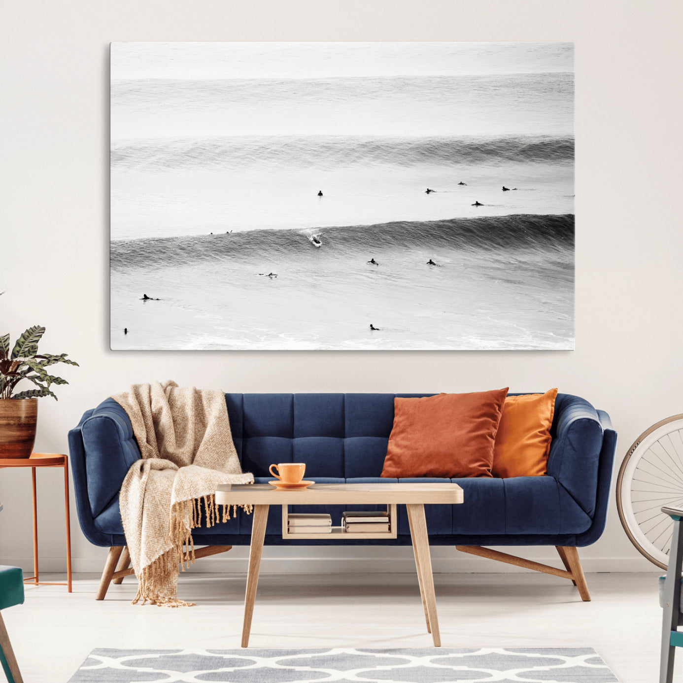 54291445-MGV-CV-36X24-Black White Ocean Wall Art Canvas Print – Framed Coastal Sport Scene with Ocean Culture Artwork for Home, Office