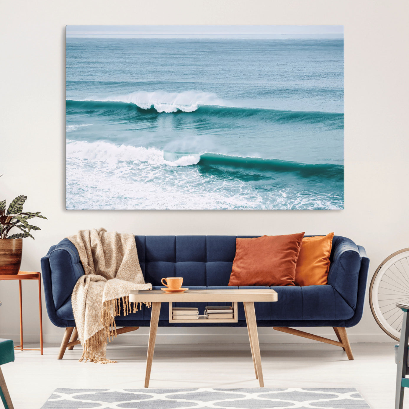 73692470-MGV-CV-36X24-Ocean Swell Wall Art Canvas Print – Framed Surf Waves Scene with Blue Water Artwork for Home, Office, Living Room