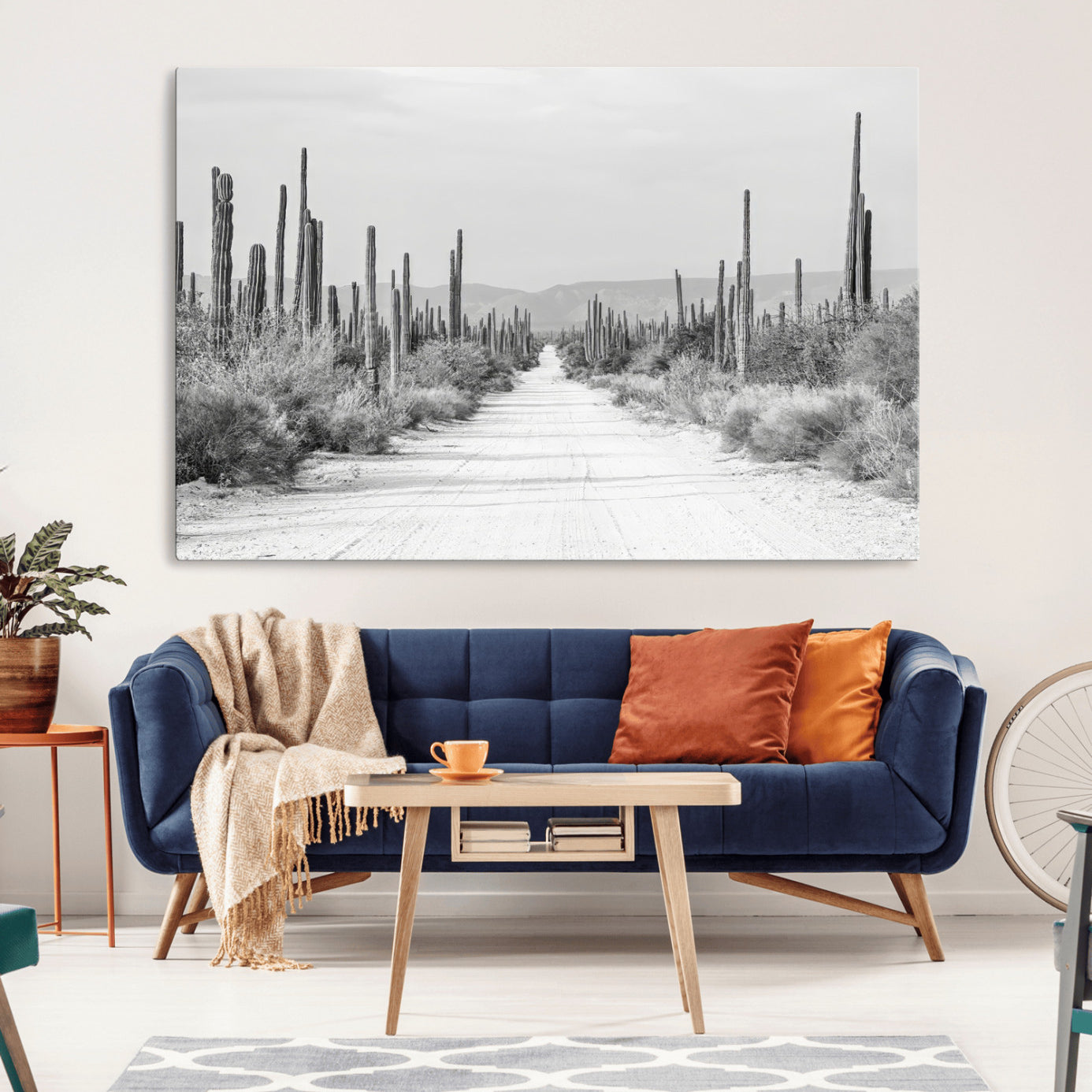 35537313-MGV-CV-36X24-Monochrome Desert Wall Art Canvas Print – Framed Cactus Path Art Picture Southwestern Artwork for Home, Office