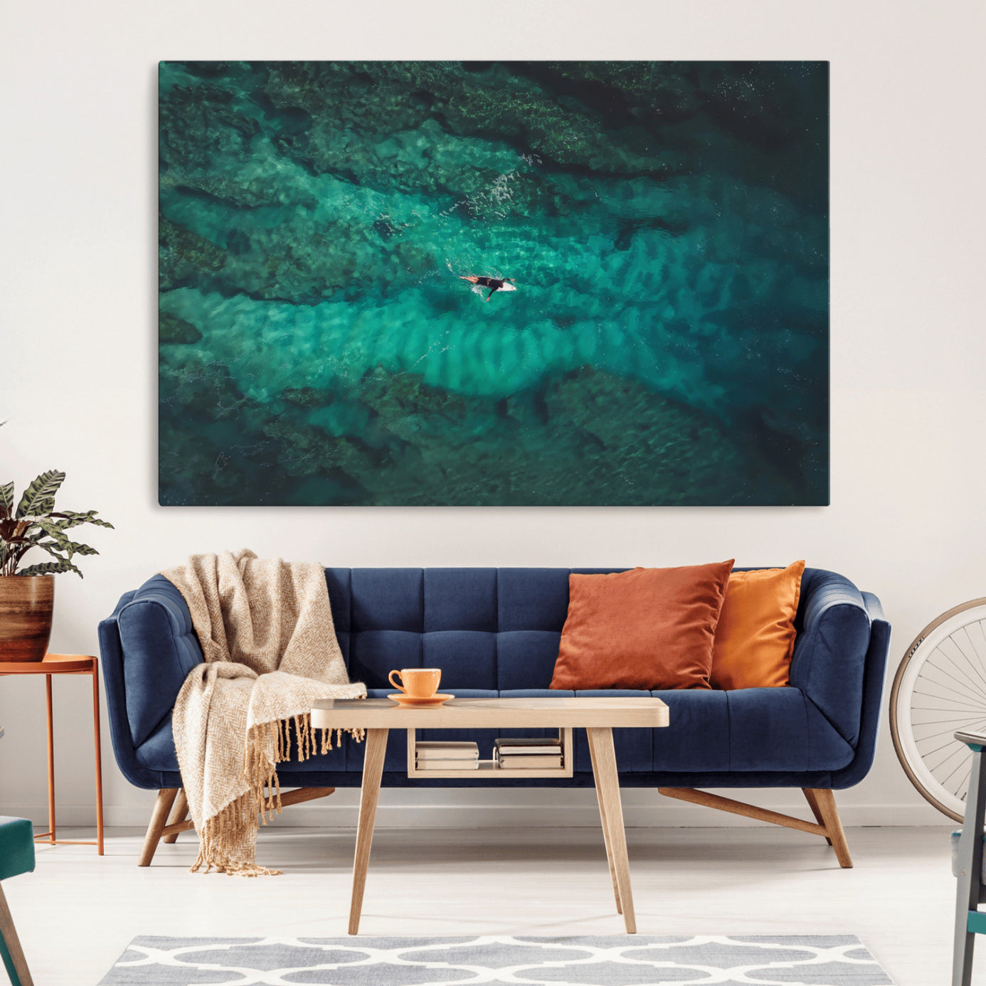 93287752-MGV-CV-36X24-Ocean Surf Wall Art Canvas Print – Framed Vibrant Blue Waters Seascape Artwork for Home, Office, Living Room