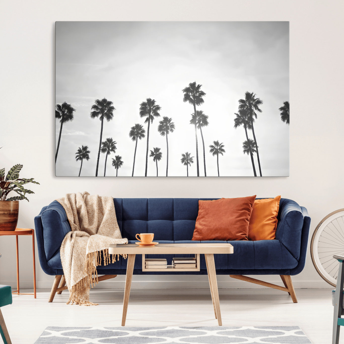 87750525-MGV-CV-36X24-Monochrome Palms Wall Art Canvas Print – Framed Minimalist Trees Art Picture Silhouetted Palms Artwork for Home Office