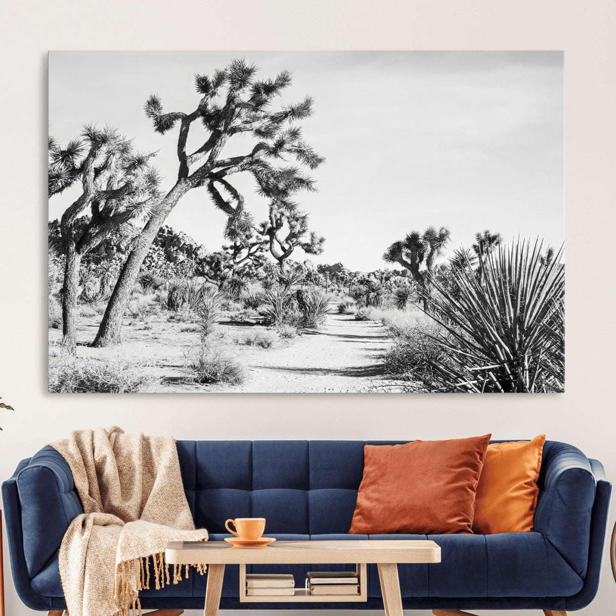 MGV-CV-36X24 - Joshua Tree Desert Wall Art – Black & White Canvas Print of Desert Landscape, Nature Serenity Decor for Guest Room, Office or Living Room