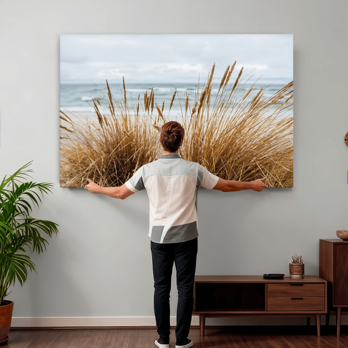14270839-MGV-CV-36X24 - Beach Grass Wall Art – Canvas Print of Serene Coastal Shore, Peaceful Ocean Vibes, Nature Decor for Guest Room, Office or Living Room