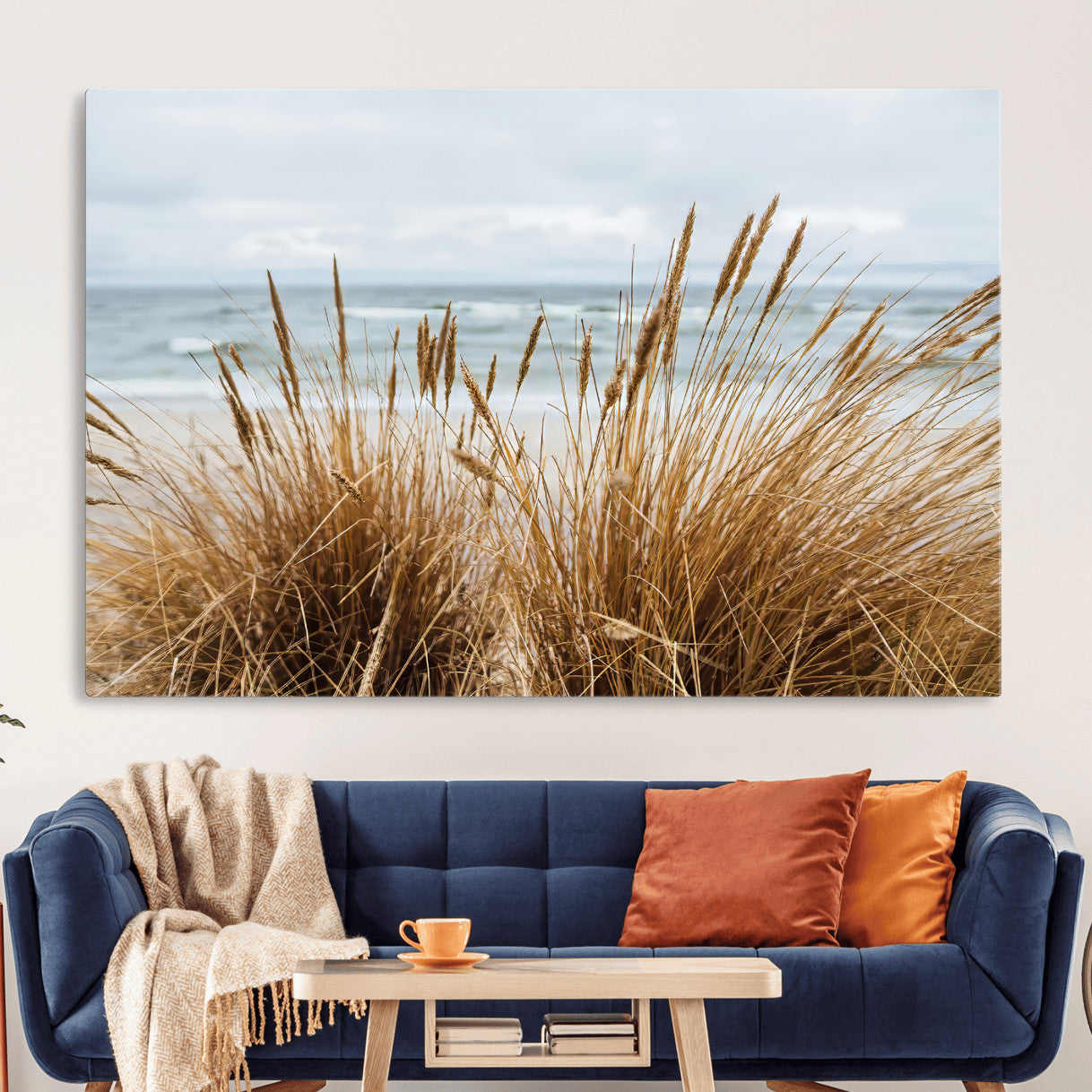 14270839-MGV-CV-36X24-Beach Grass Wall Art – Framed Coastal Dunes Canvas Artwork, Minimal Seaside Design, Modern Coastal Decor for Home, Office