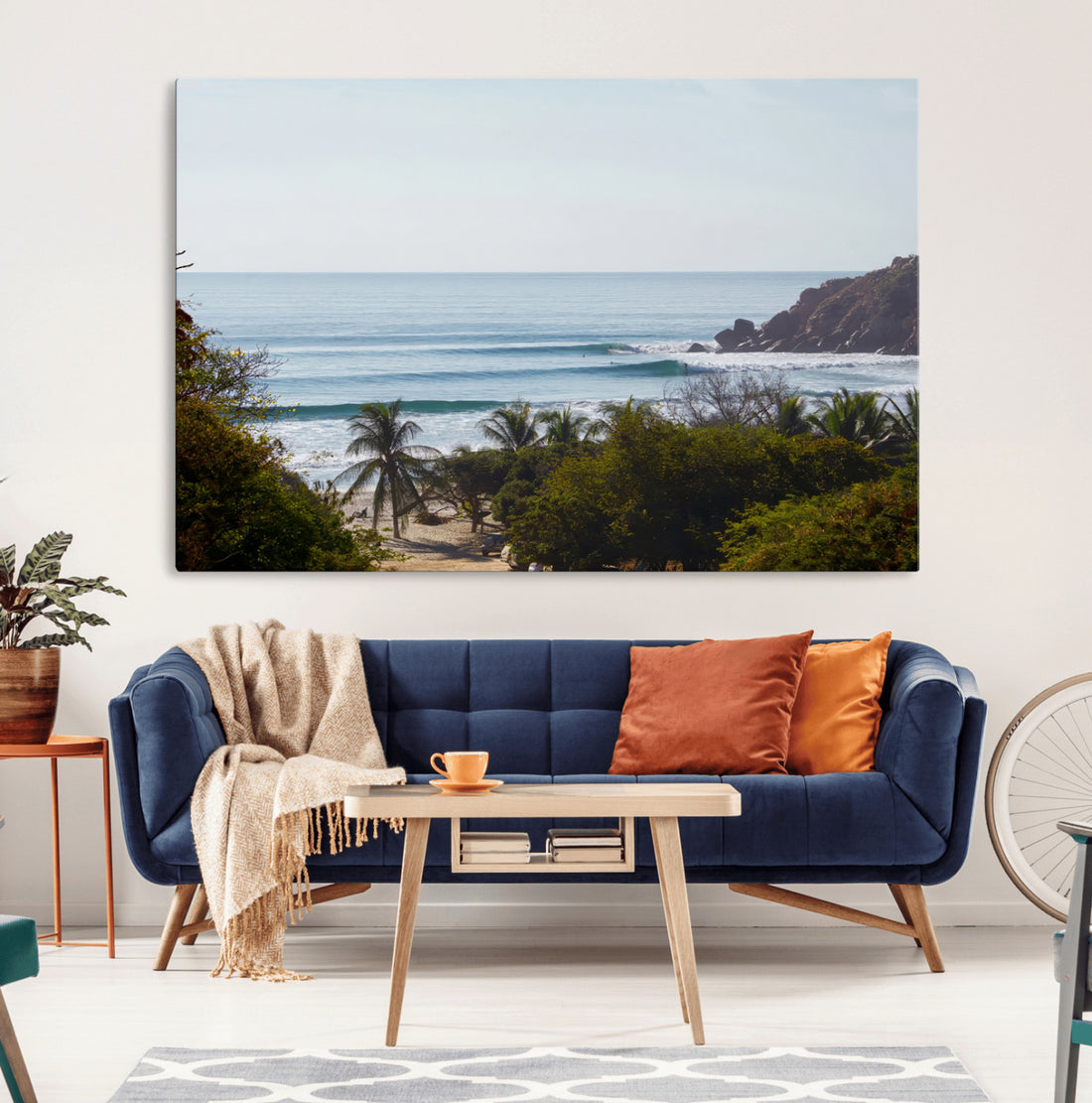 Tropical Beach Scene Wall Art Canvas Print, Framed Coastal Photography, Ocean Horizon