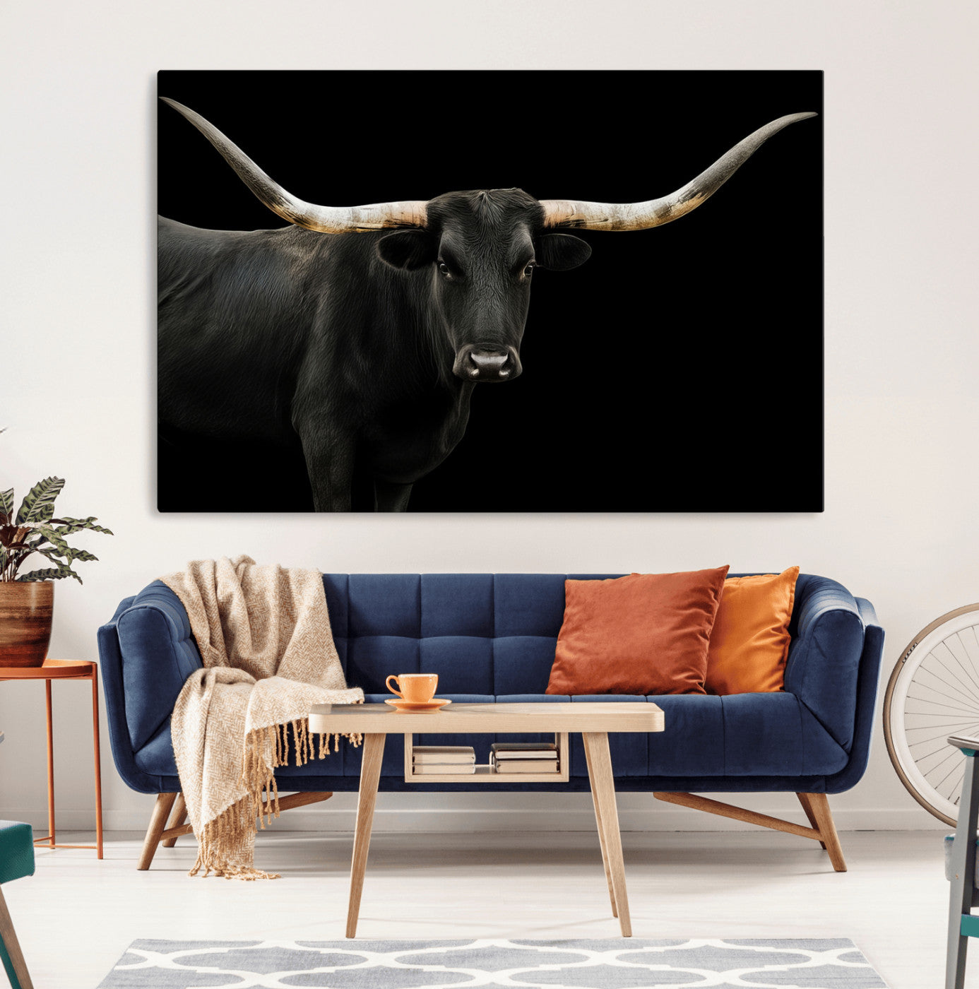 99448328-MGV-CV-36X24-Longhorn Cattle Wall Art Canvas Print – Framed Texas Ranch Scene with Western Cow Artwork for Home, Office, Living Room