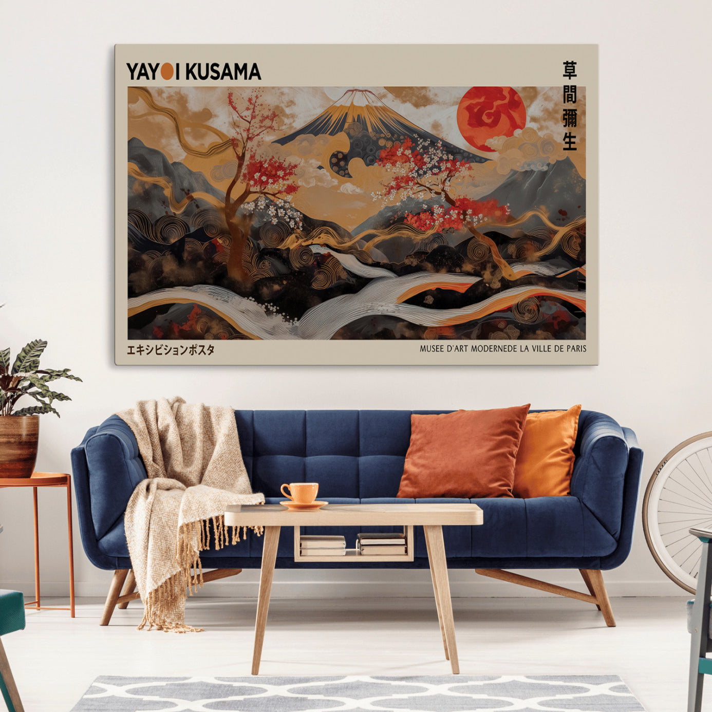 -Modern Japanese Wall Art Print Yayoi Kusama Canvas Wall Art Abstract Mount Fuji Canvas Print