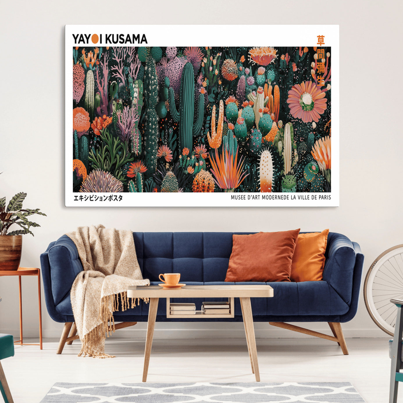 -Modern Japanese Wall Art Print, Yayoi Kusama Print Wall Decor, Abstract Mount Fuji Canvas Print,