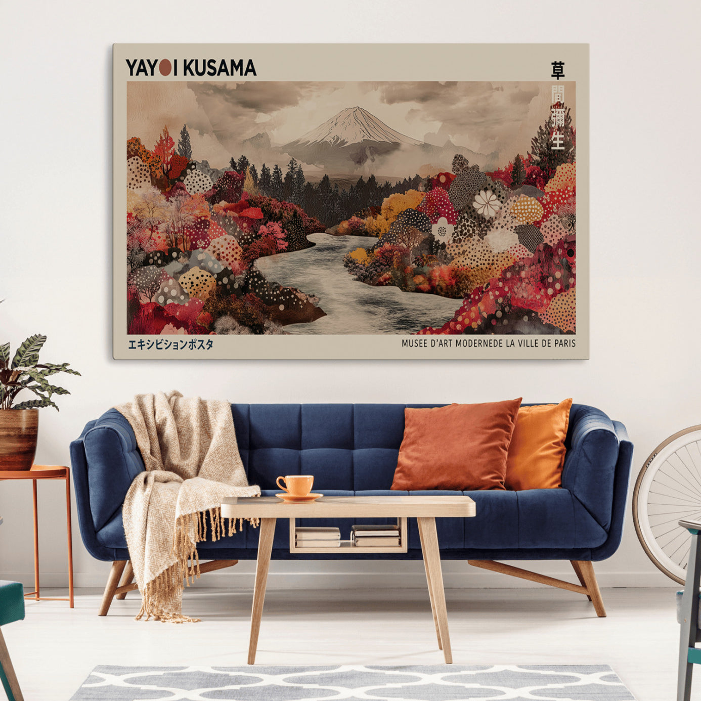 -Modern Japanese Wall Art Print Yayoi Kusama Canvas Wall Art Abstract Mount Fuji Canvas Print