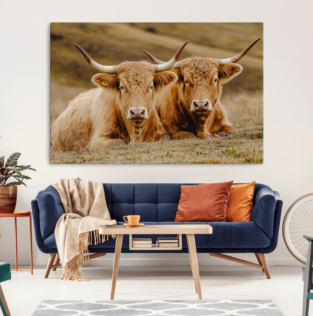 Highland Cow Wall Art Canvas Print, Framed Rustic Animal Decor, Farmhouse Wall Art