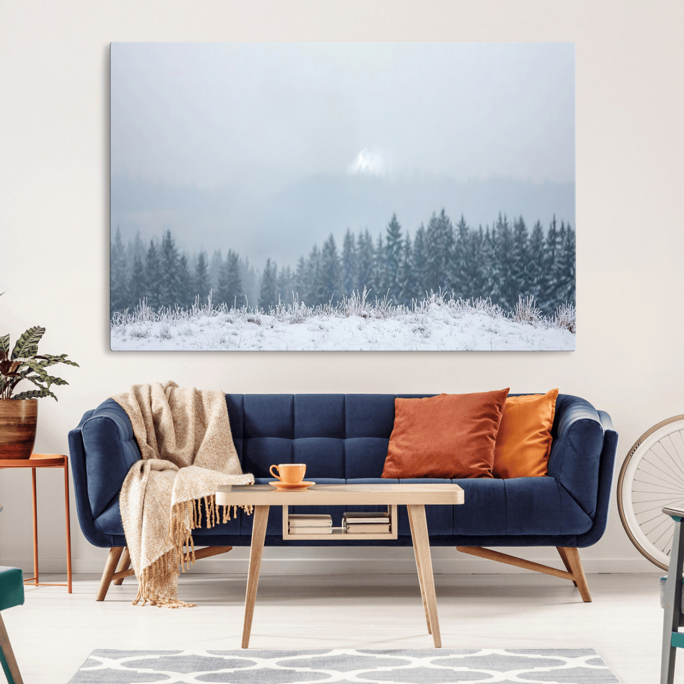 33033082-MGV-CV-36X24-Winter Forest Wall Art Canvas Print – Framed Snowy Landscape Art Picture Misty Tree Scene Artwork for Home Office