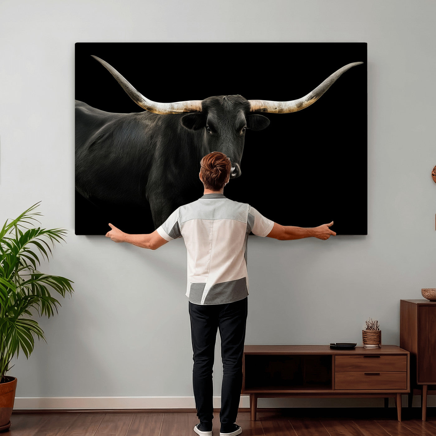 23572907-MGV-CV-36X24 - Texas Longhorn Wall Art Canvas Print, Framed Rustic Western Art Picture Print, Farmhouse Animal Perfect Modern Western Minimalist Decor Artwork
