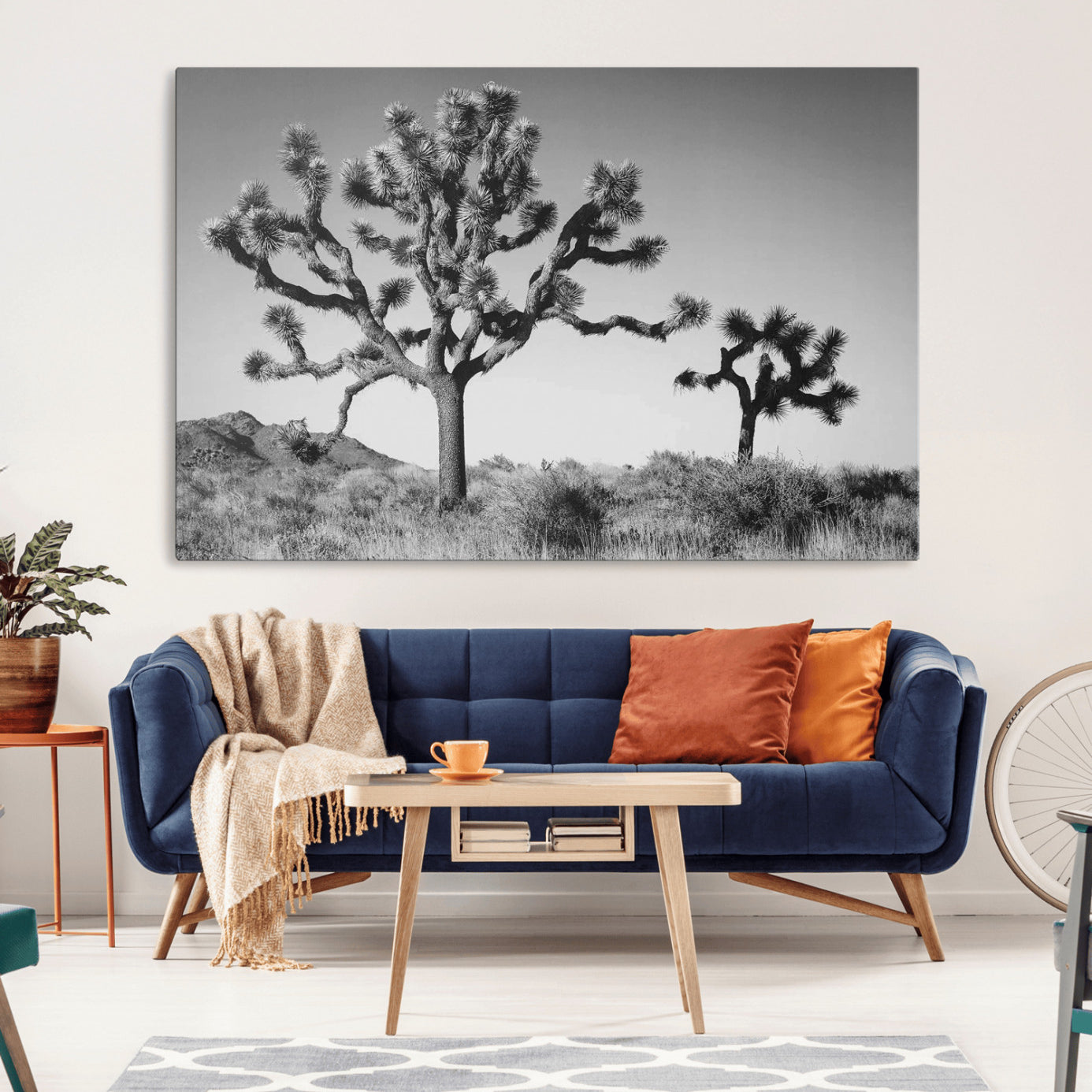 93692513-MGV-CV-36X24-Joshua Tree Wall Art Canvas Print, Framed Monochrome Desert Art Picture Print, Minimalist Nature