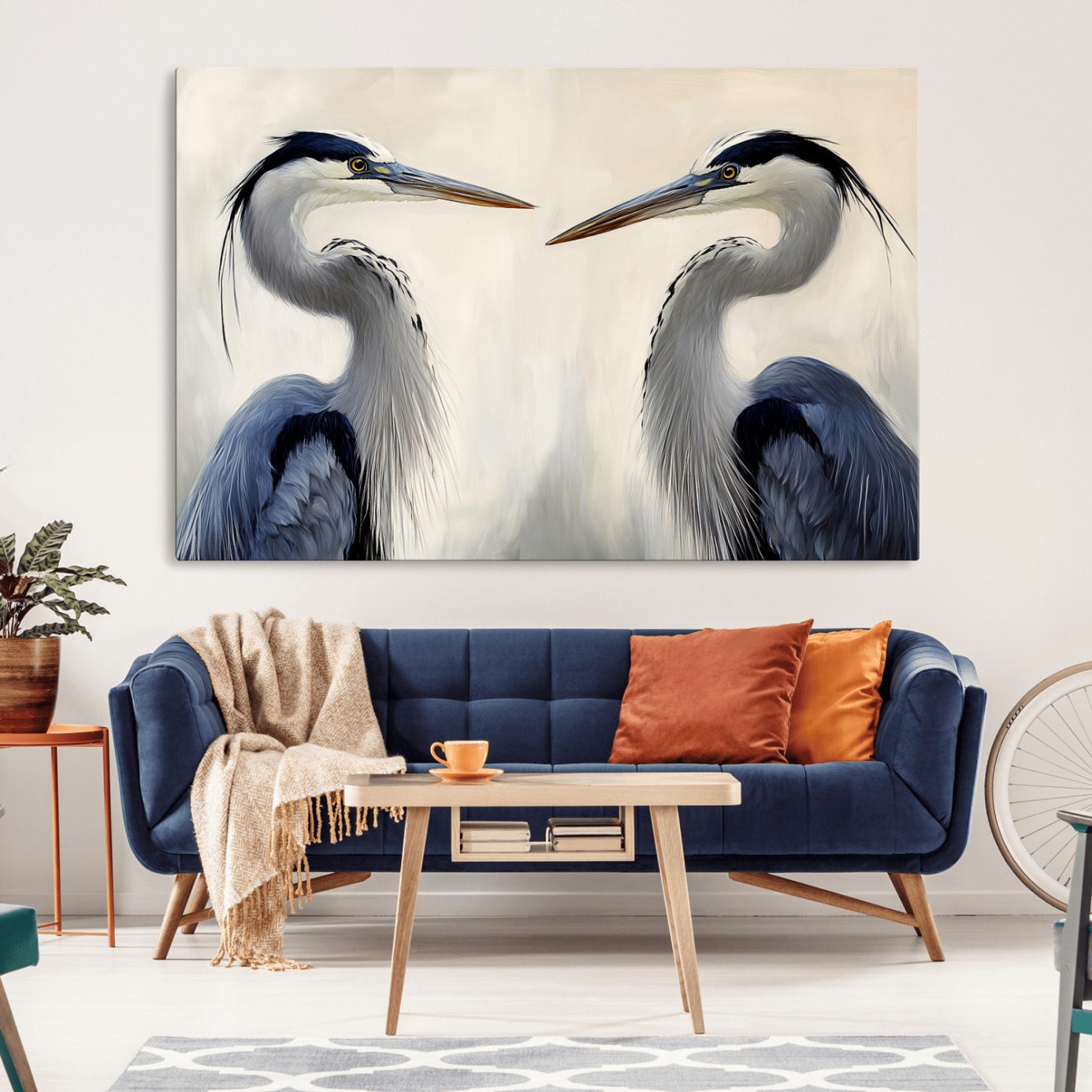 18230556-MGV-CV-36X24-Blue Heron Pair Wall Art Canvas Print – Framed Coastal Bird Tranquil Wildlife Scene Minimalist Nature Artwork for Home Office