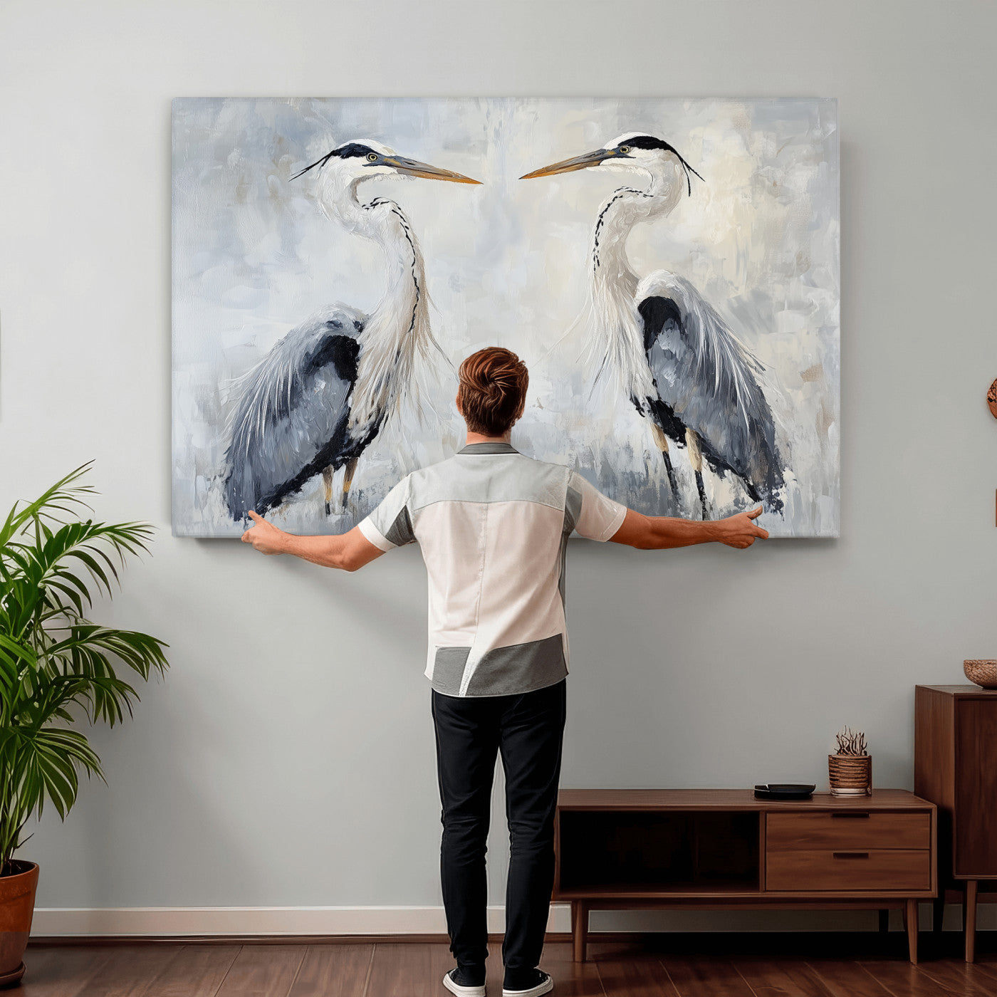 90806932-MGV-CV-36X24 - Heron Wall Art Wall Art Canvas Print, Framed Bird Canvas Decor Art Picture Print, Nature Inspired Perfect Coastal Minimalist Decor Artwork