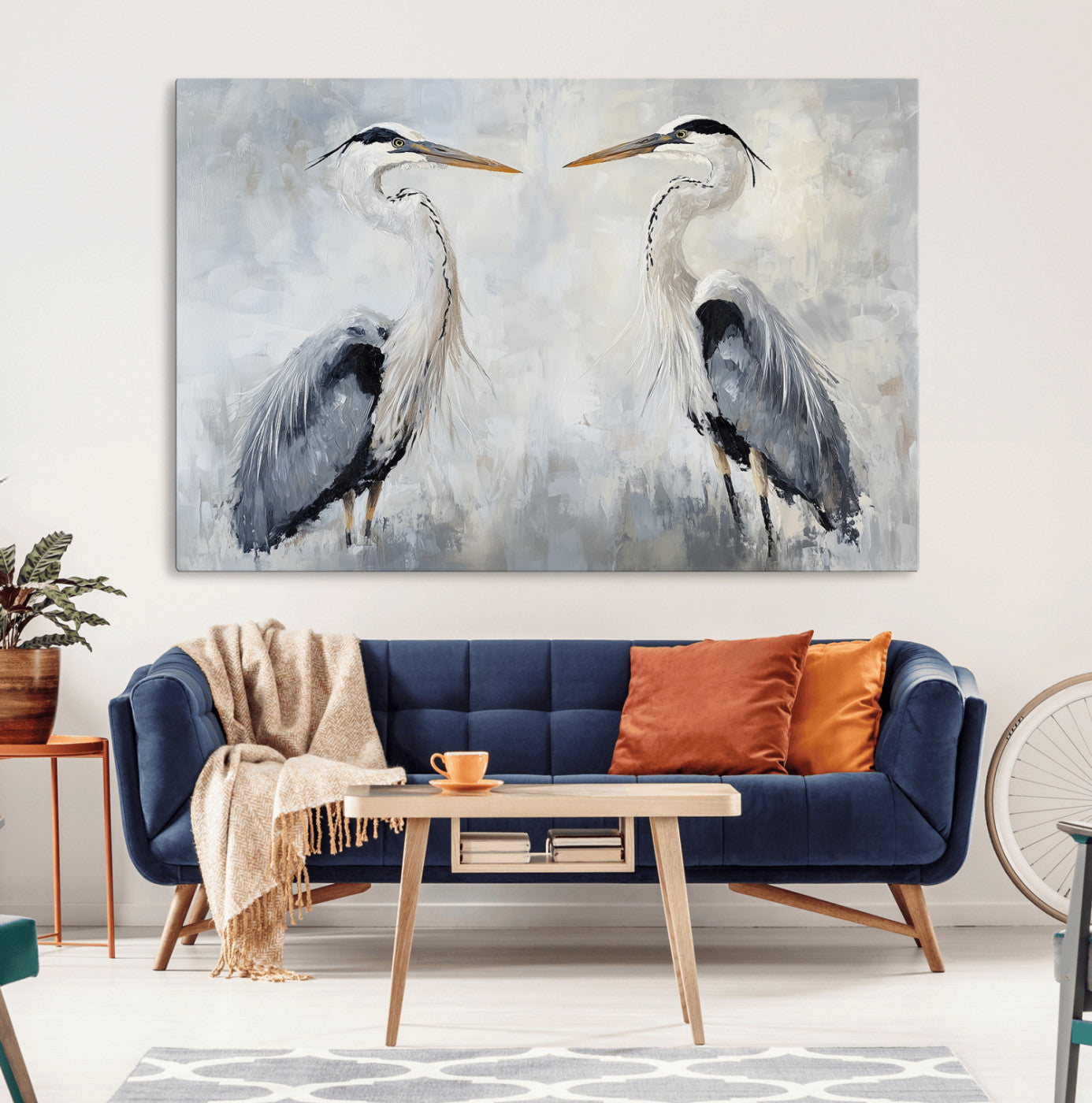 90806932-MGV-CV-36X24-Heron Wall Art Canvas Print – Framed Bird Nature Inspired Coastal Minimalist Wildlife Artwork for Home Office