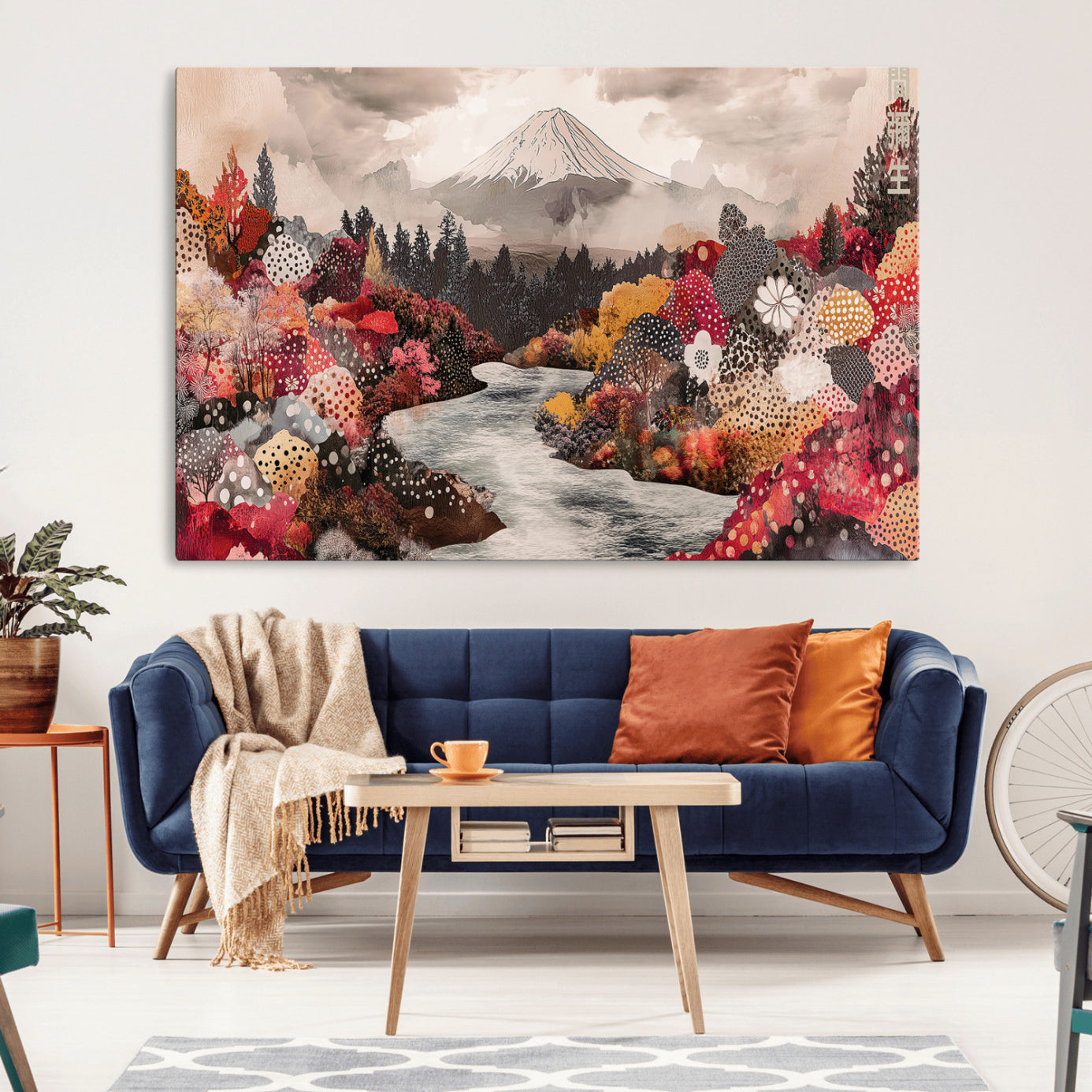 -Mountain Wall Art Wall Art Canvas Print, Framed Autumn Forest Art Picture Print, Cottagecore Landscape Perfect Cottagecore Boho Decor Artwork