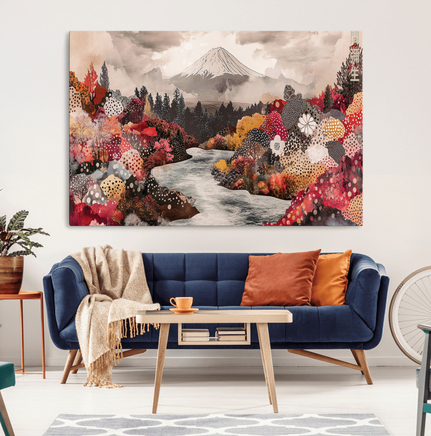 37138418-MGV-CV-36X24-Mountain Wall Art Canvas Print – Framed Autumn Forest Cottagecore Landscape Boho Nature Artwork for Home Office