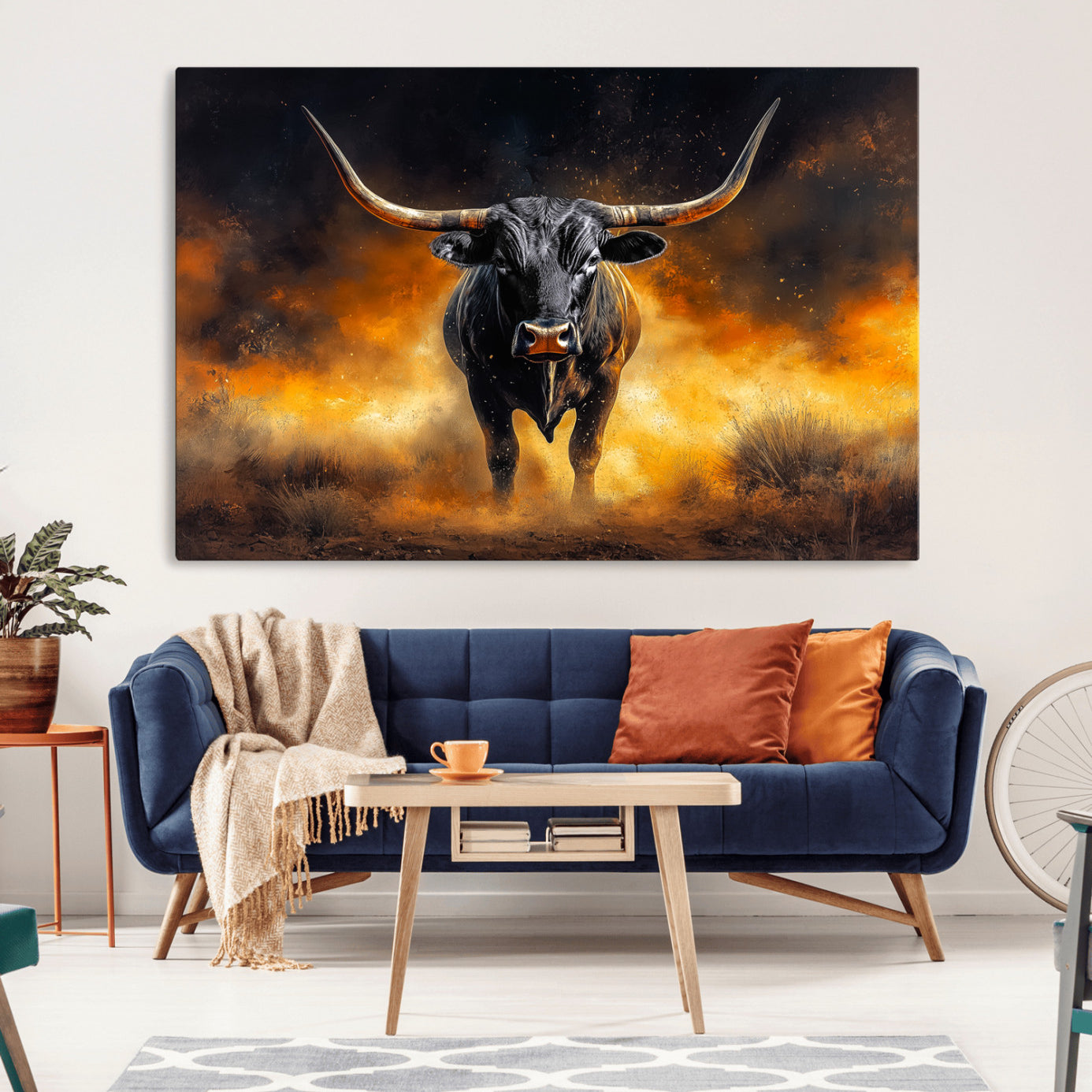 -Longhorn Canvas Wall Art Canvas Print, Framed Bold Bull Wall Art Art Picture Print, Western Animal Decor Perfect Western Dramatic Decor Artwork