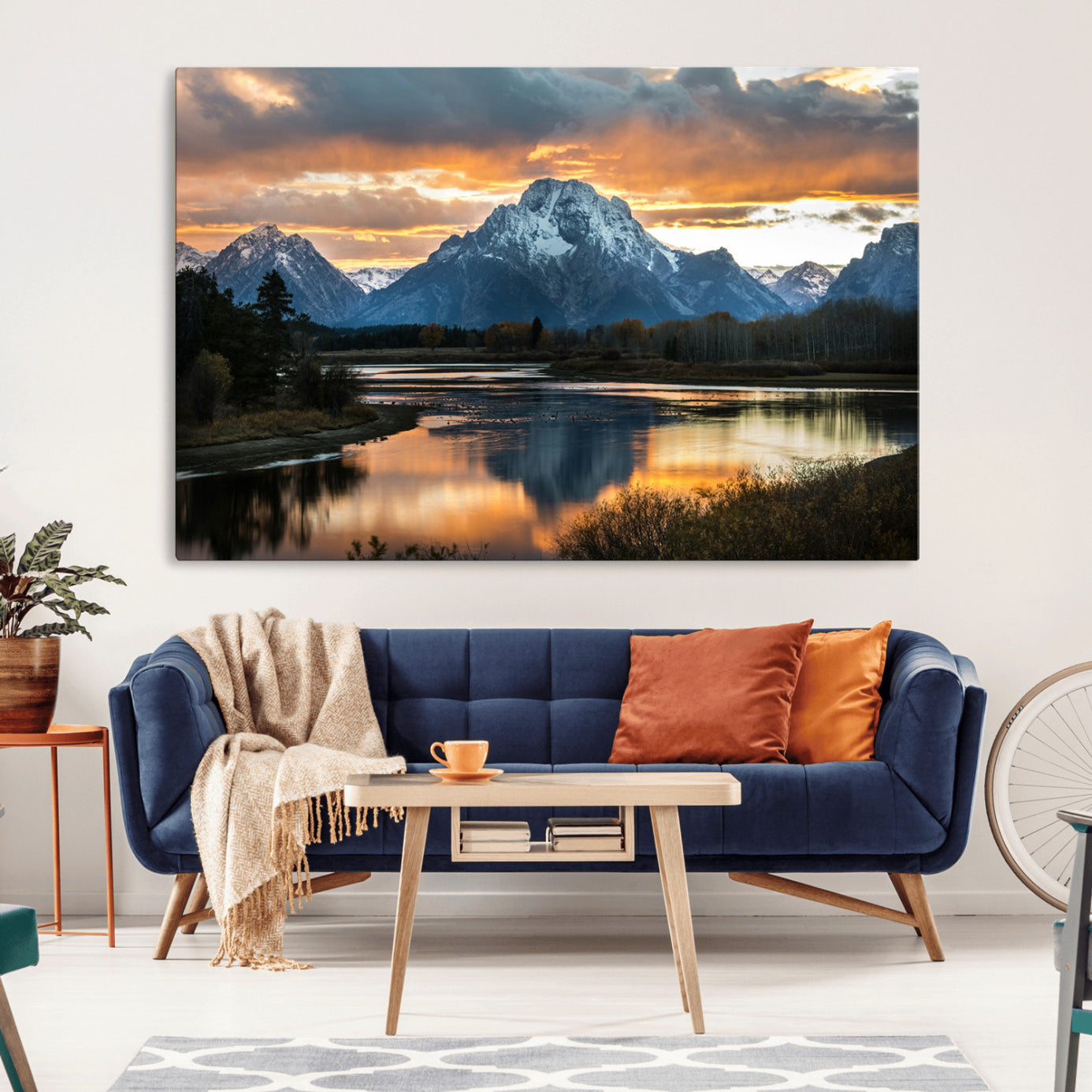 -Mountain Sunset Wall Art Canvas Print – Framed Alpine Wilderness Golden Hour Scenic Nature Artwork for Home Offic