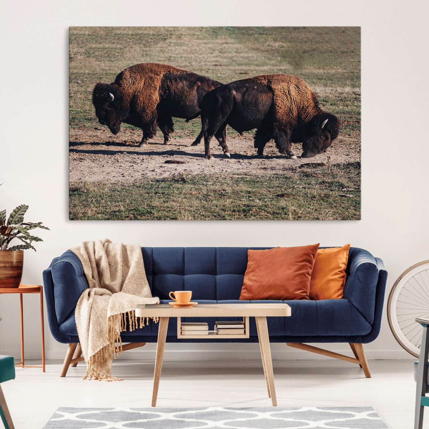 58141885-MGV-CV-36X24-Bison Wall Art Canvas Print – Framed Western Wildlife Modern Ranch Rustic Nature Scene Artwork for Home Office