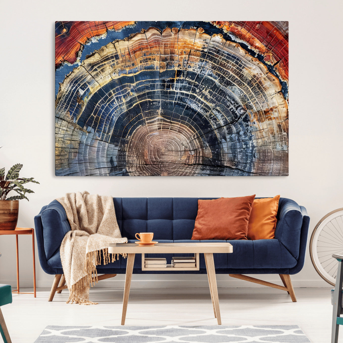 60292921-MGV-CV-36X24-Tree Rings Wall Art Canvas Print – Framed Petrified Wood Modern Rustic Nature Scene Artwork for Home Office