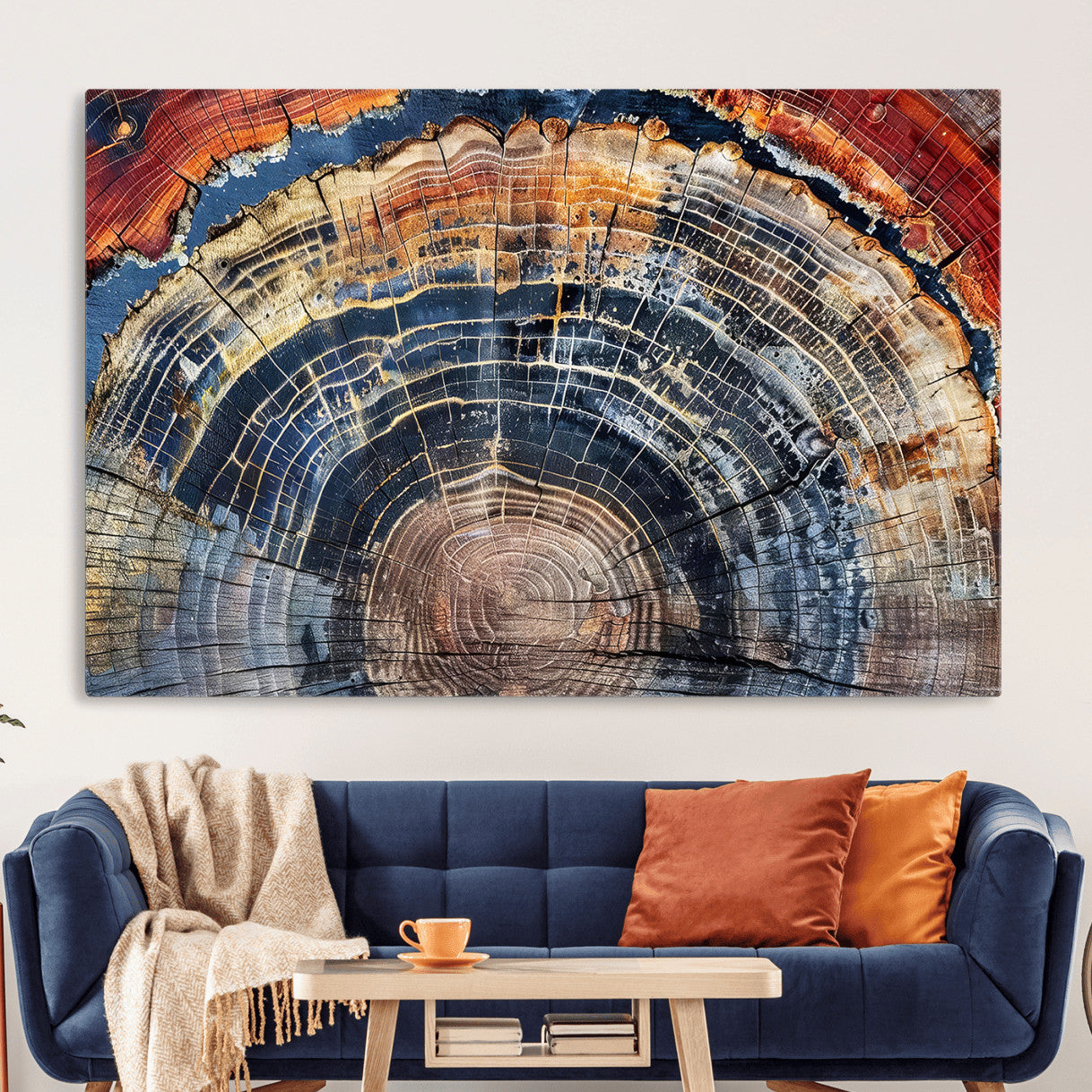 60292921-MGV-CV-36X24 - Vintage Tree Rings Wall Art Canvas Print – Framed Wood Art Picture Petrified Wood Artwork for Home, Office, Living Room