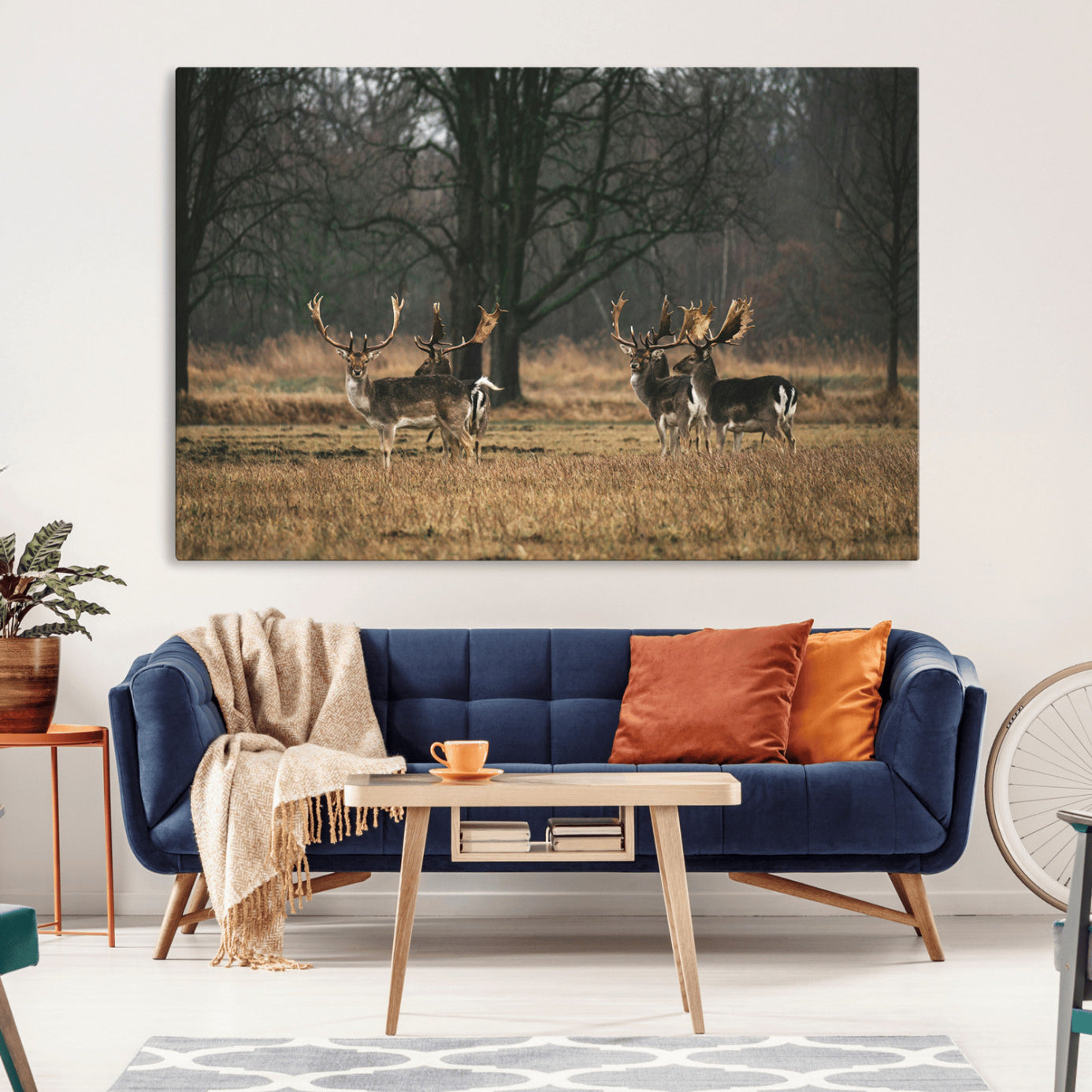 55348744-MGV-CV-36X24-Deer Wall Art Canvas Print – Framed Rustic Wildlife Stags Forest Nature Scene Artwork for Home, Office, Living Room
