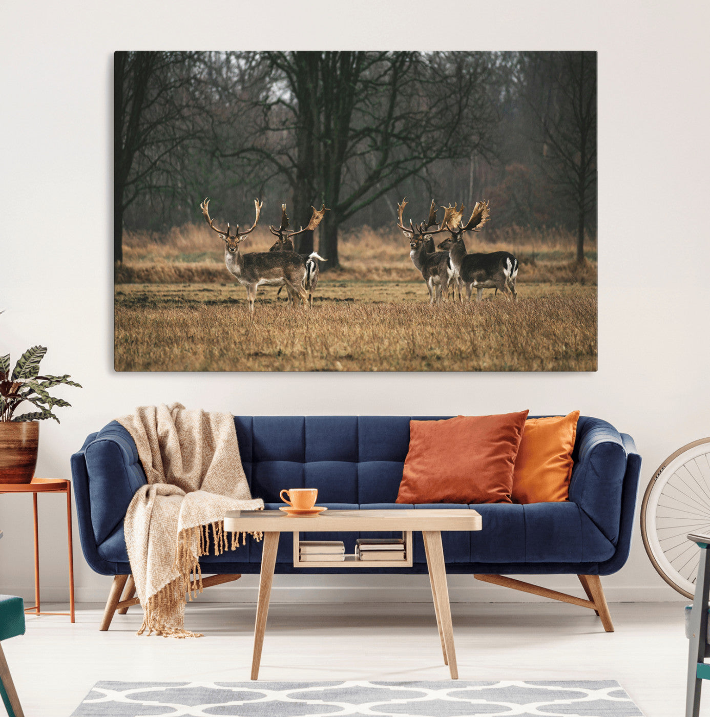 -Deer Wall Art Canvas Print – Framed Rustic Wildlife Stags Forest Nature Scene Artwork for Home, Office, Living Room