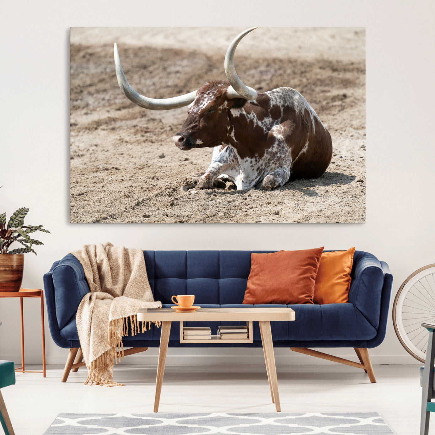 76549210-MGV-CV-36X24-Texas Longhorn Wall Art Canvas Print – Framed Country Living Farmhouse Rustic Cattle Scene Artwork for Home Office