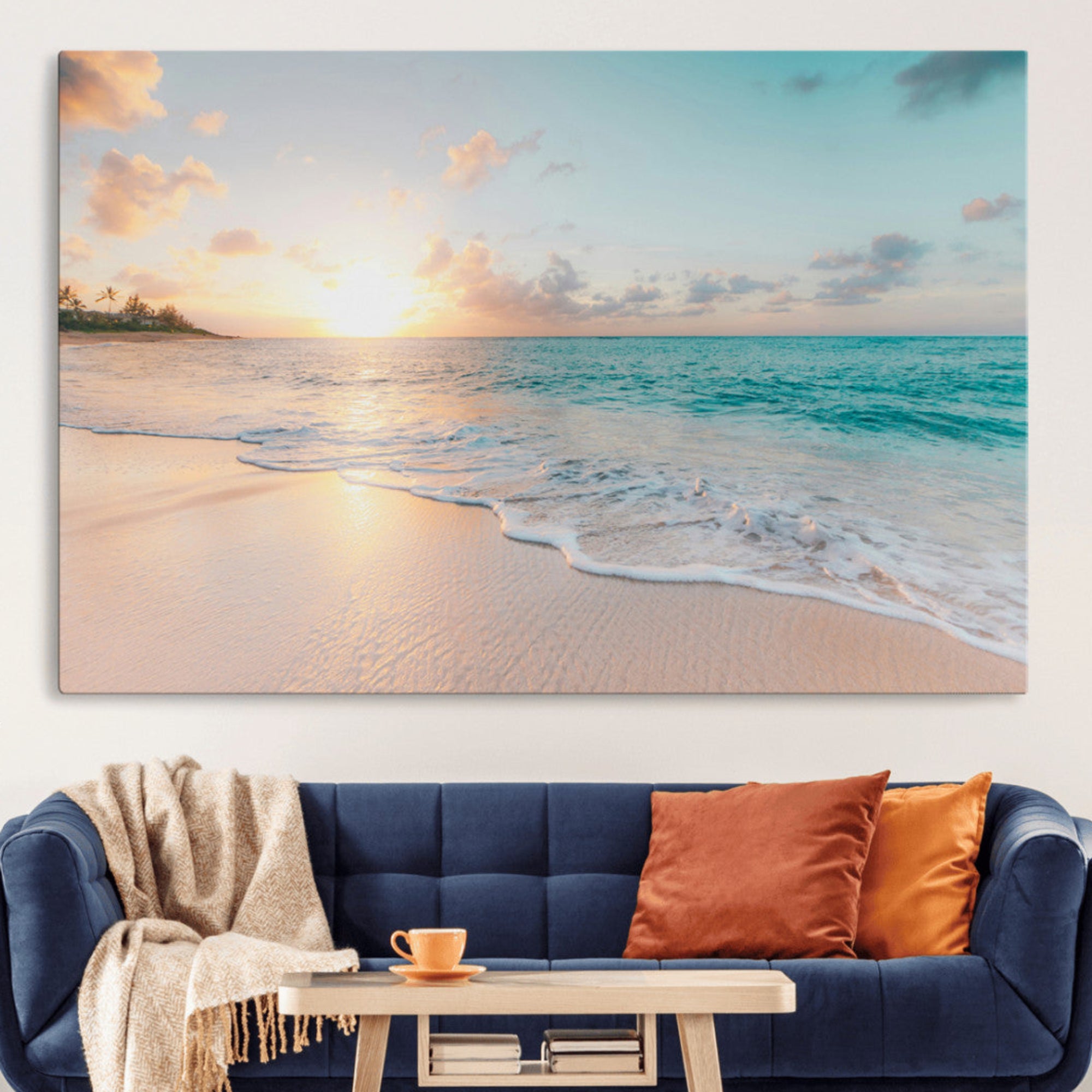 94538225-MGV-CV-36X24-Beach Sunset Wall Art Canvas Print, Framed Ocean Waves Art Picture Print, Summer Escape Perfect