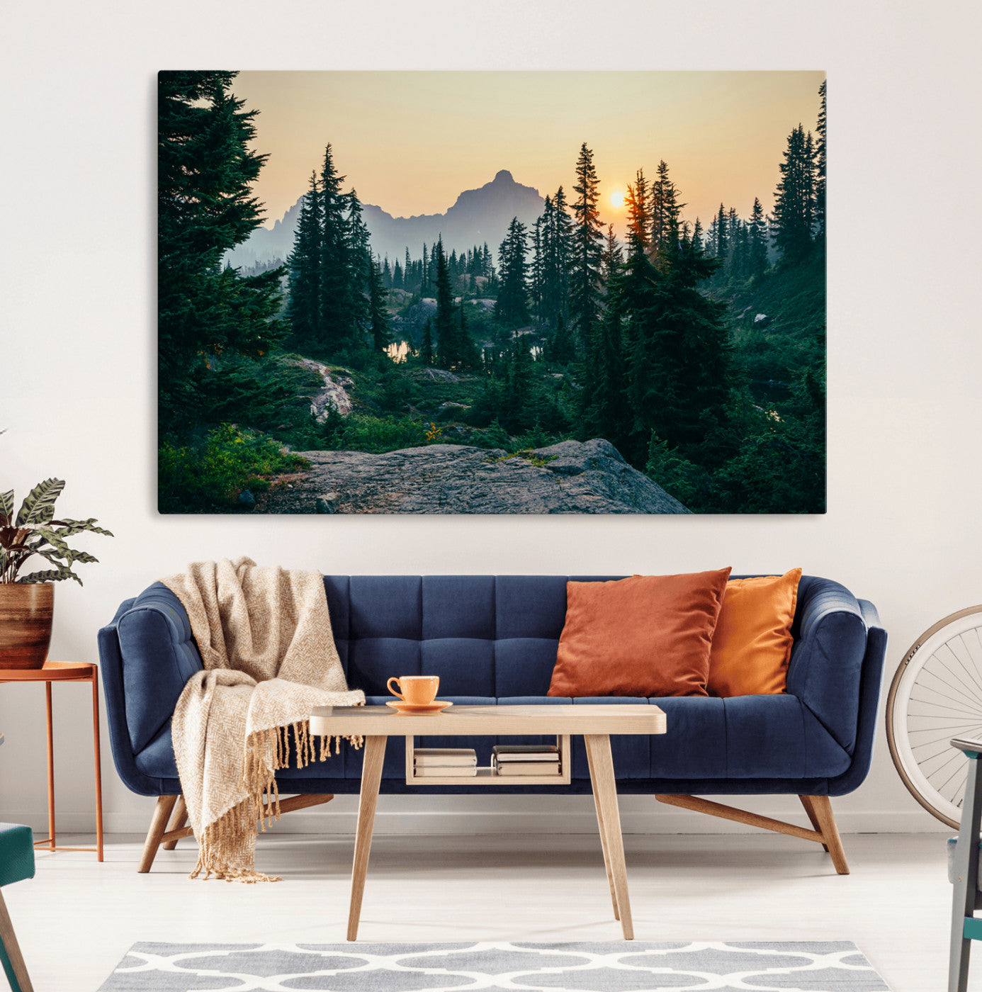 -Mountain Wall Art Canvas Print – Framed Forest Serenity Mountain Nature Scene Artwork for Home Office