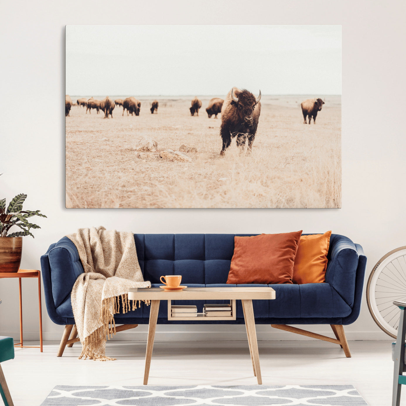 -Bison Herd Wall Art Canvas Print – Framed Western Prairie Serenity Ranch Nature Scene Artwork for Home Office