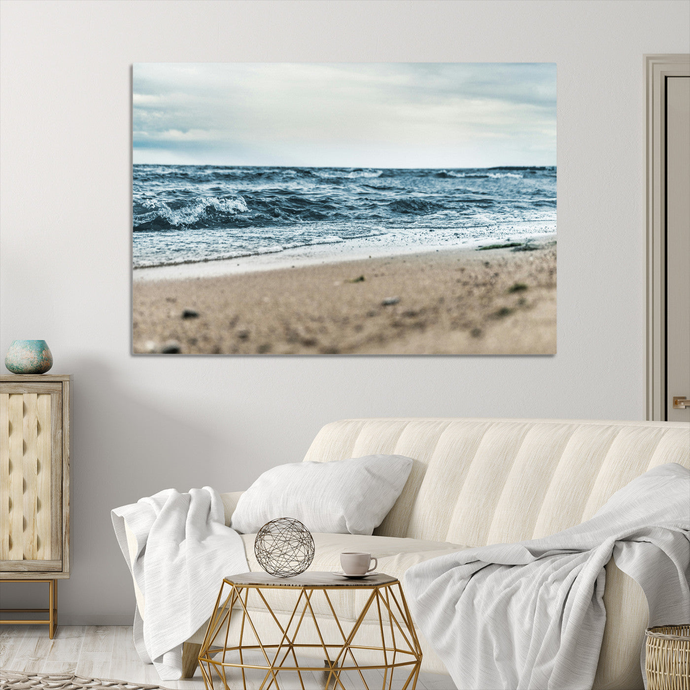81812590-MGV-CV-36X24-Ocean Wall Art Canvas Print – Moody Coastal Seascape Scene Framed Beach Waves Nature Artwork for Home Office