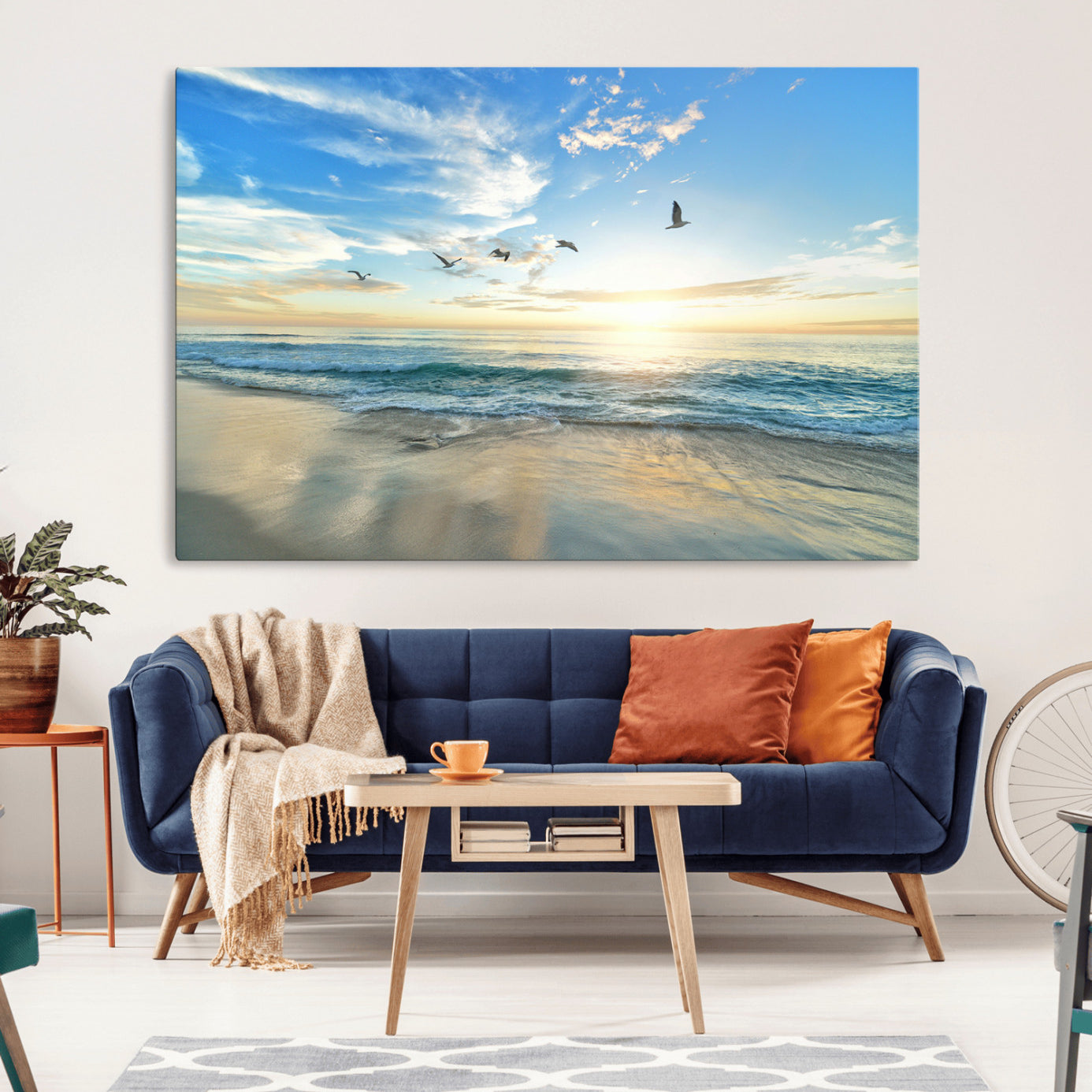 20708696-MGV-CV-36X24-Minimalist Seaside Wall Art Canvas Print – Morning Glow Golden Reflections Coastal Nature Artwork for Home, Office