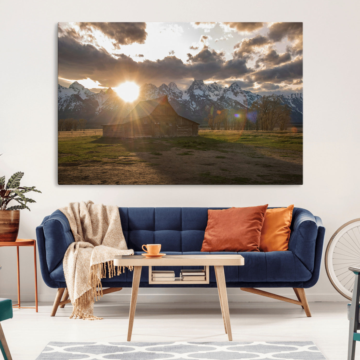 -Snowy Peaks Wall Art Canvas Print – Rustic Mountain Landscape Nature Escape Winter Forest Artwork for Home, Office
