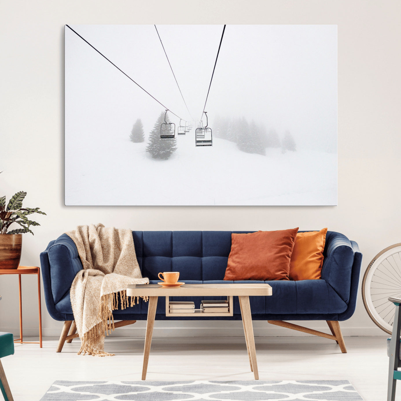 20216390-MGV-CV-36X24-Ski Lift Wall Art Canvas Print – Snowy Alpine Landscape Nordic Adventure Winter Mountains Artwork for Home, Office