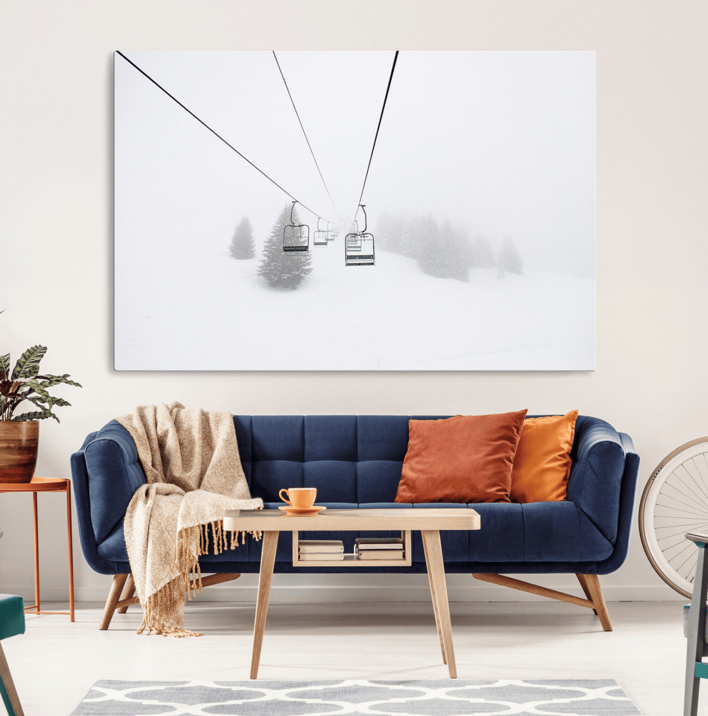 -Ski Lift Wall Art Canvas Print – Snowy Alpine Landscape Nordic Adventure Winter Mountains Artwork for Home, Office