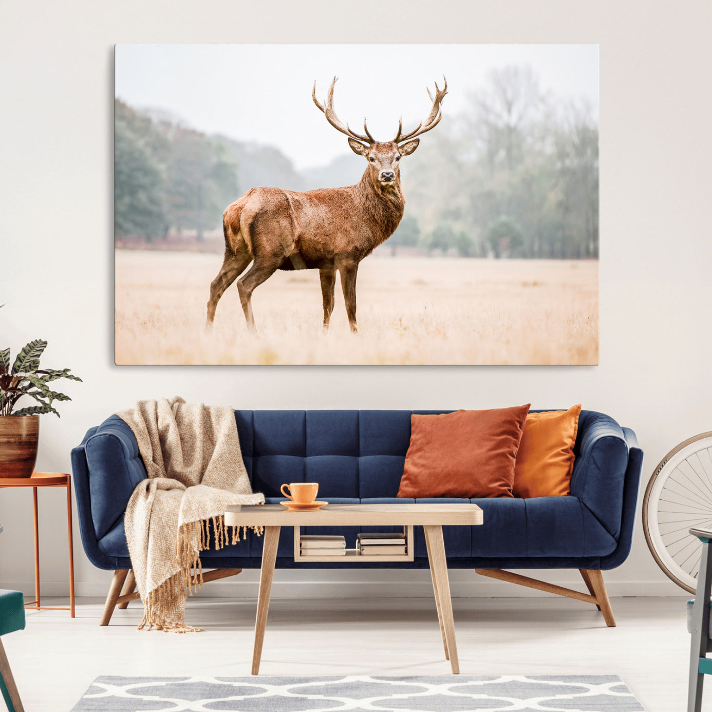 -Vintage Wildlife Wall Art Canvas Print – Misty Landscape Deer Rustic Nature Photography Artwork for Home, Office