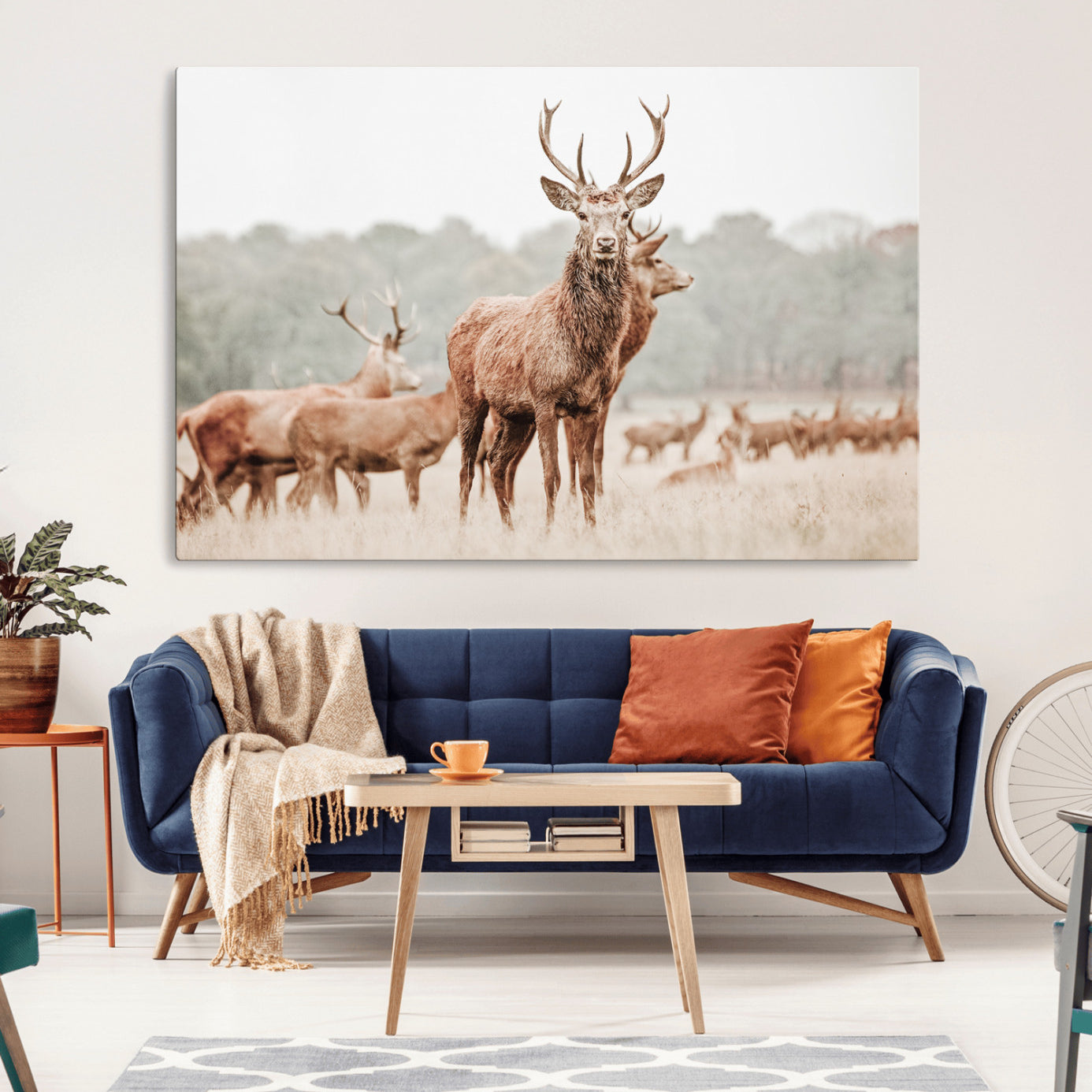 17659786-MGV-CV-36X24-Rustic Nature Wall Art Canvas Print – Stag Woodland Framed Wildlife Art Picture Print Perfect Lodge Decor