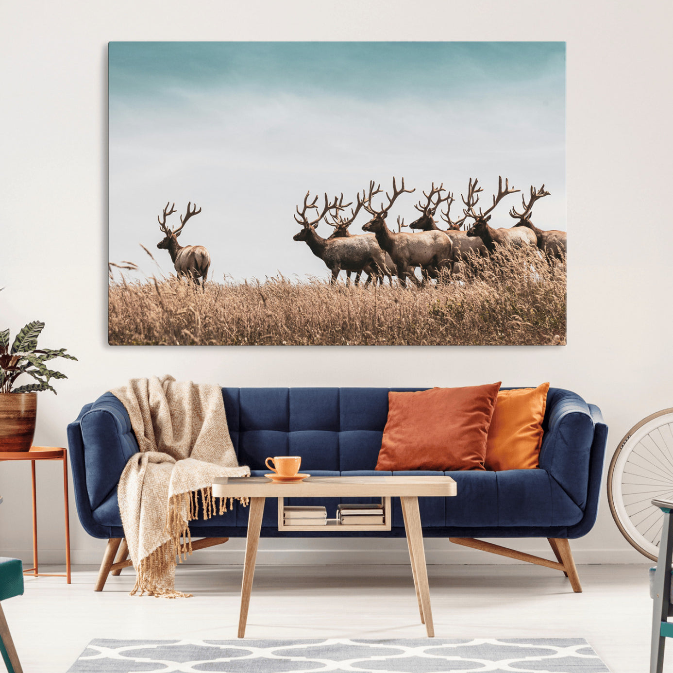 81594705-MGV-CV-36X24-Elk Herd Wall Art Canvas Print – Framed Wildlife Photography Rustic Nature Scene Artwork for Home, Office, Living Room
