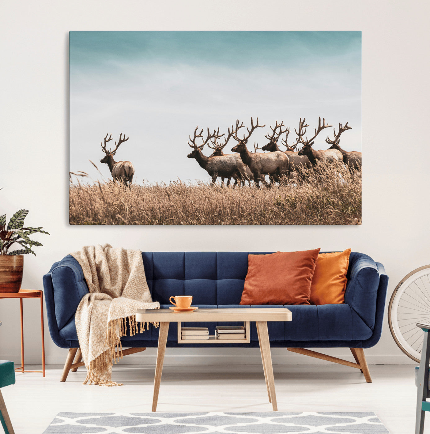 81594705-MGV-CV-36X24-Elk Herd Wall Art Canvas Print – Framed Wildlife Photography Rustic Nature Scene Artwork for Home, Office, Living Room