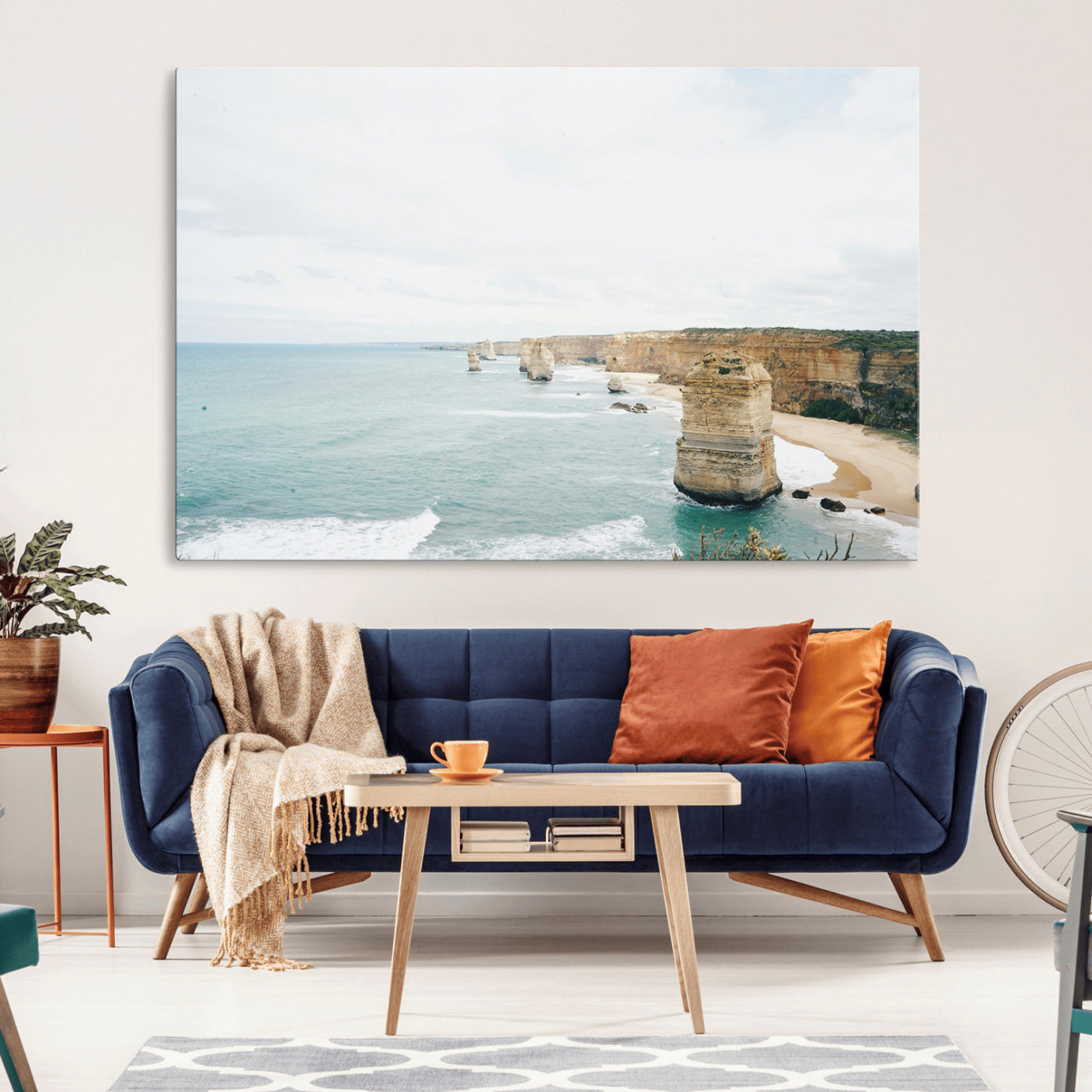 70095633-MGV-CV-36X24-Twelve Apostles Wall Art Canvas Print – Framed Coastal Cliffs Rugged Rock Formations Artwork for Home Office