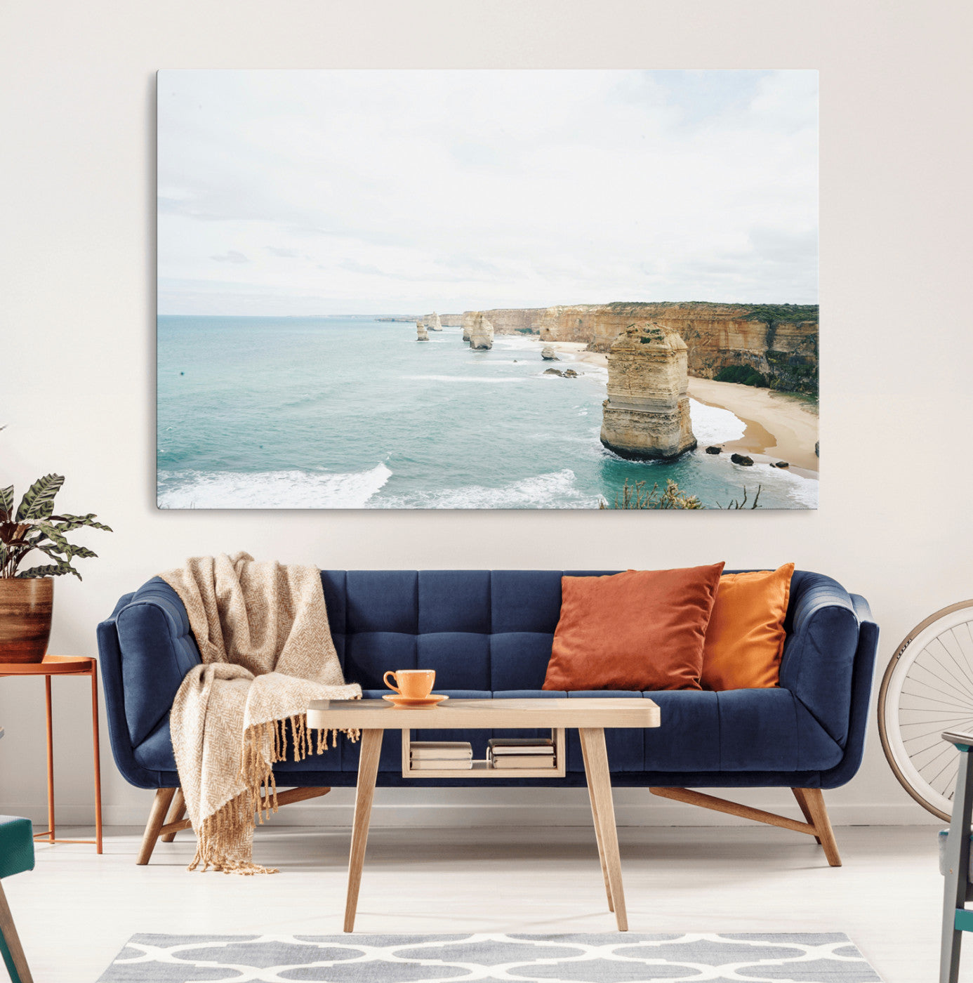 70095633-MGV-CV-36X24-Twelve Apostles Wall Art Canvas Print – Framed Coastal Cliffs Rugged Rock Formations Artwork for Home Office