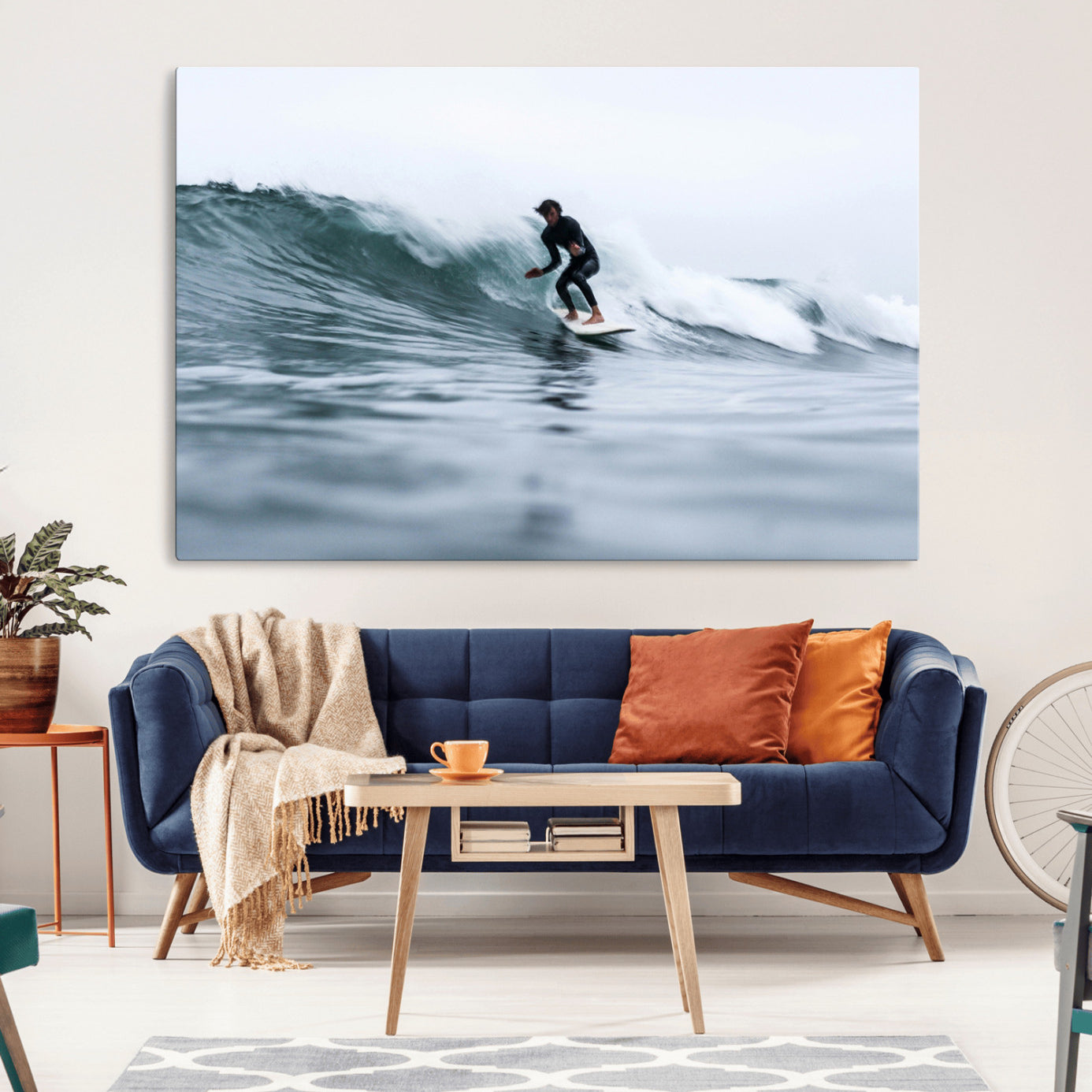 11693607-MGV-CV-36X24-Surfer on Wave Wall Art Canvas Print – Framed Ocean Adventure Motion Blur Water Coastal Action Artwork for Home, Office